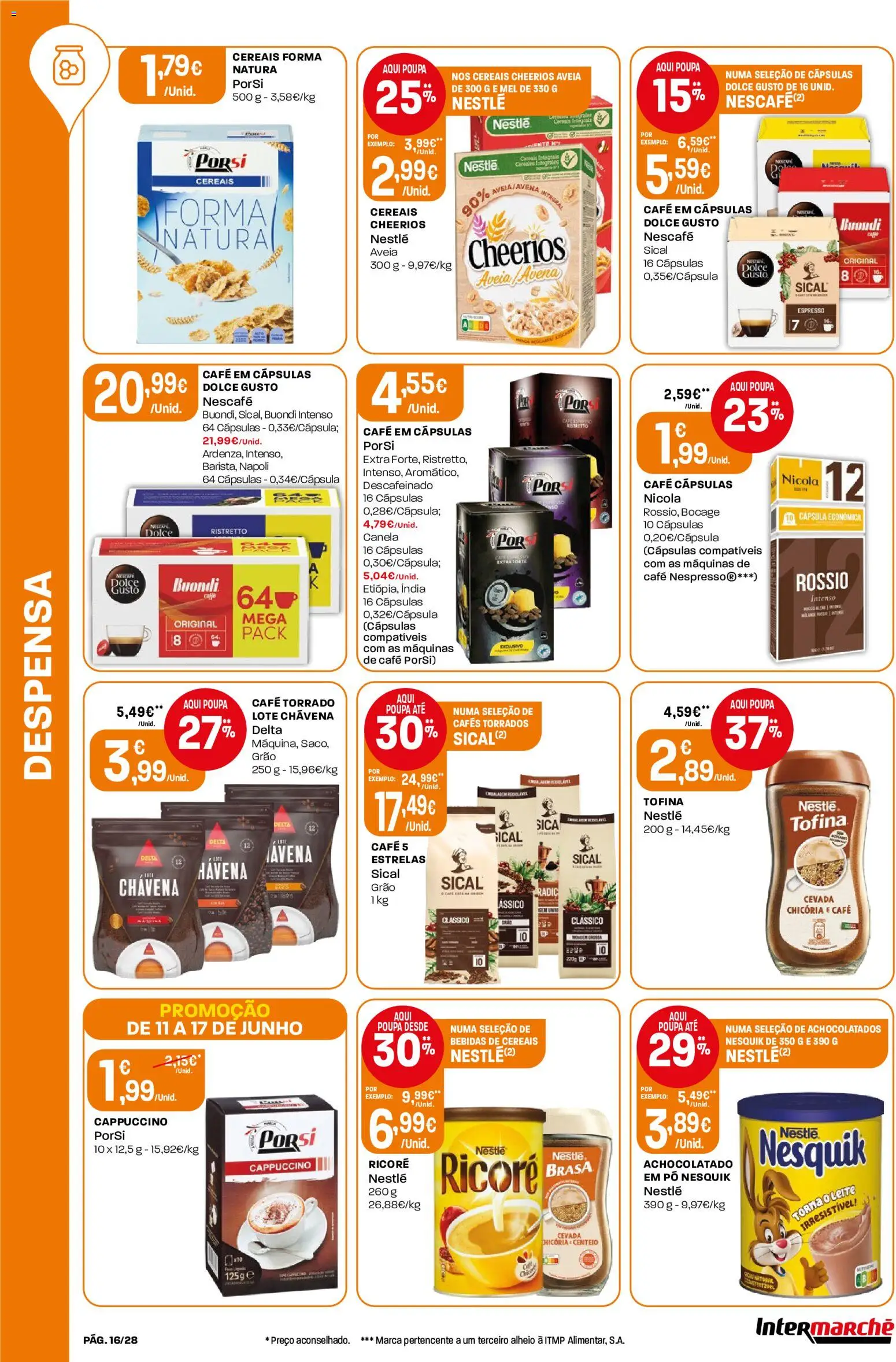Intermarché Folheto Contact │ válido de 11.06.2026 | Página: 16 | Produtos: Leite, Café, Dolce gusto, Cereais