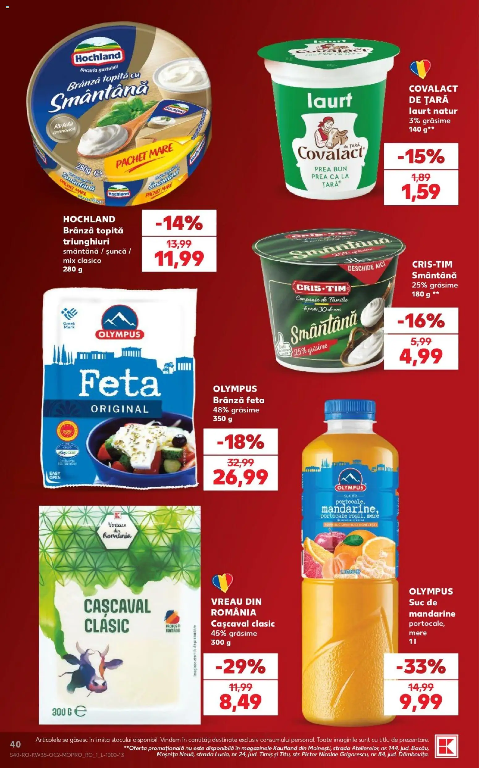 Noul catalog Kaufland – valabil de la 26.08.2026 | Pagină: 40 | Produse: Cașcaval, Brânză, Șuncă, Mere