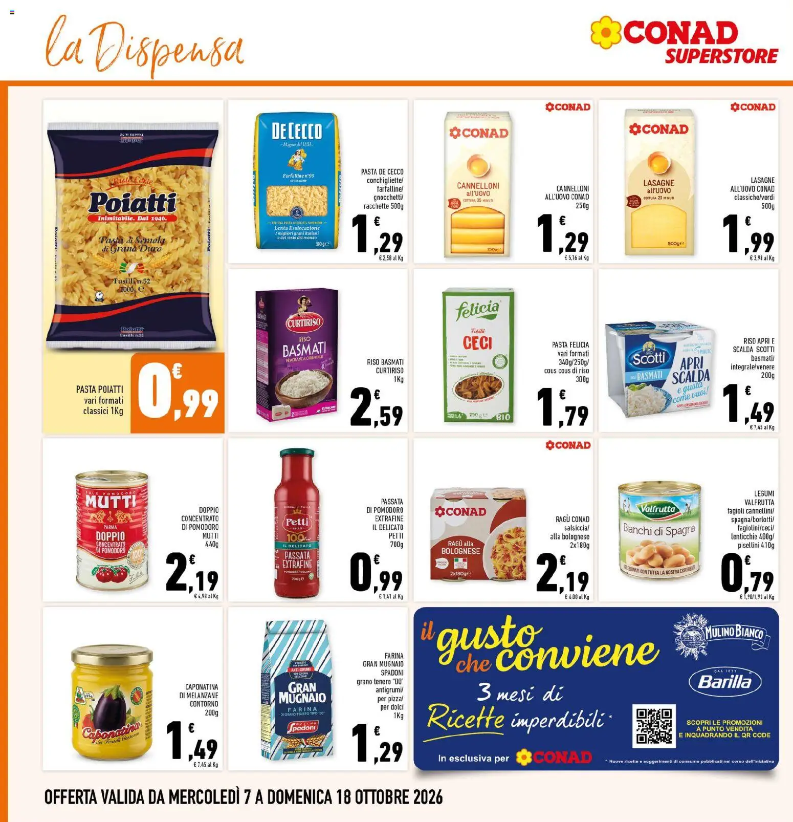 Volantino Conad del 07/10/2026 | Pagina: 18 | Prodotti: Legumi, Pomodoro, Pasta, Barilla