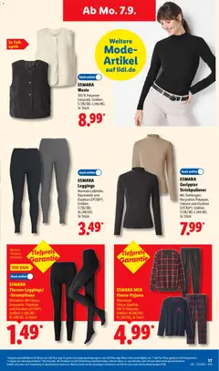 ESMARA, Weste, 100 % Polyester (recycelt). Größen: S (36/38)–L (44/46). Je Stück ab 07.09.2026 gültig | Seite: 41 | Produkte: Weste, Leggings, Strumpfhose