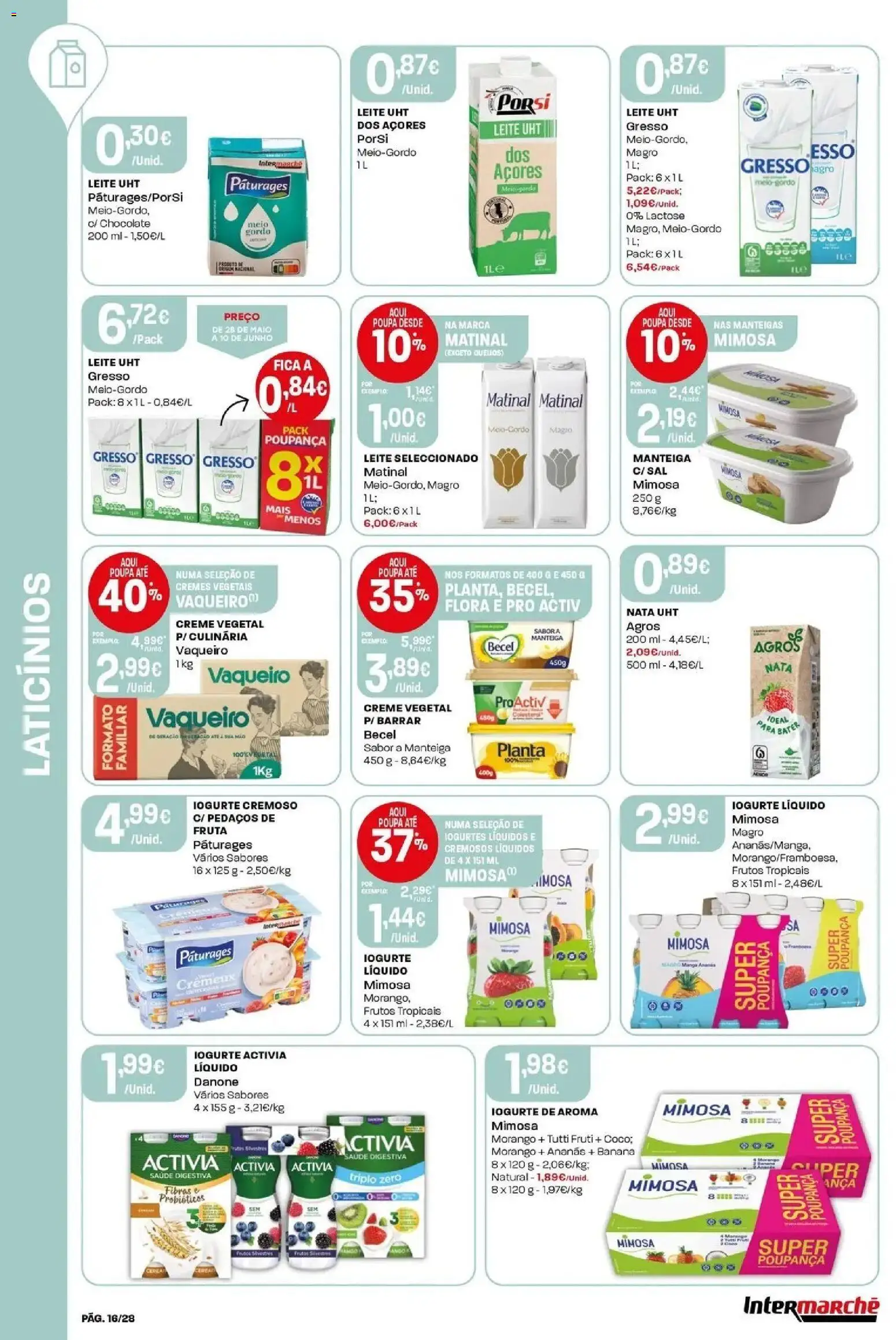 Intermarché - Isto é que são preços BAIXOS │ válido de 28.05.2026 | Página: 16 | Produtos: Iogurtes, Leite, Manteiga, Creme