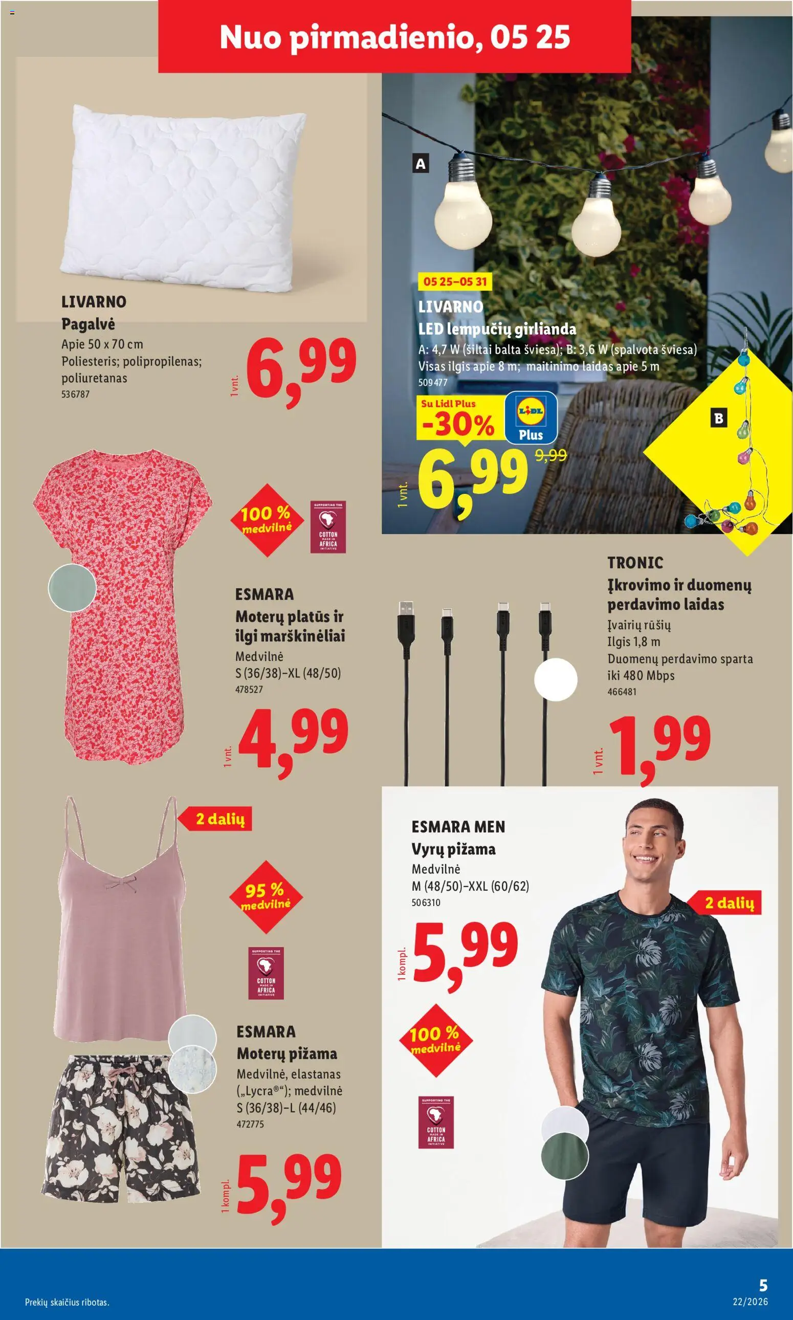 LIDL akcijos nuo 25.05.2026 | Puslapis: 5 | Prekių: Pagalvė, Marškinėliai, Pižama