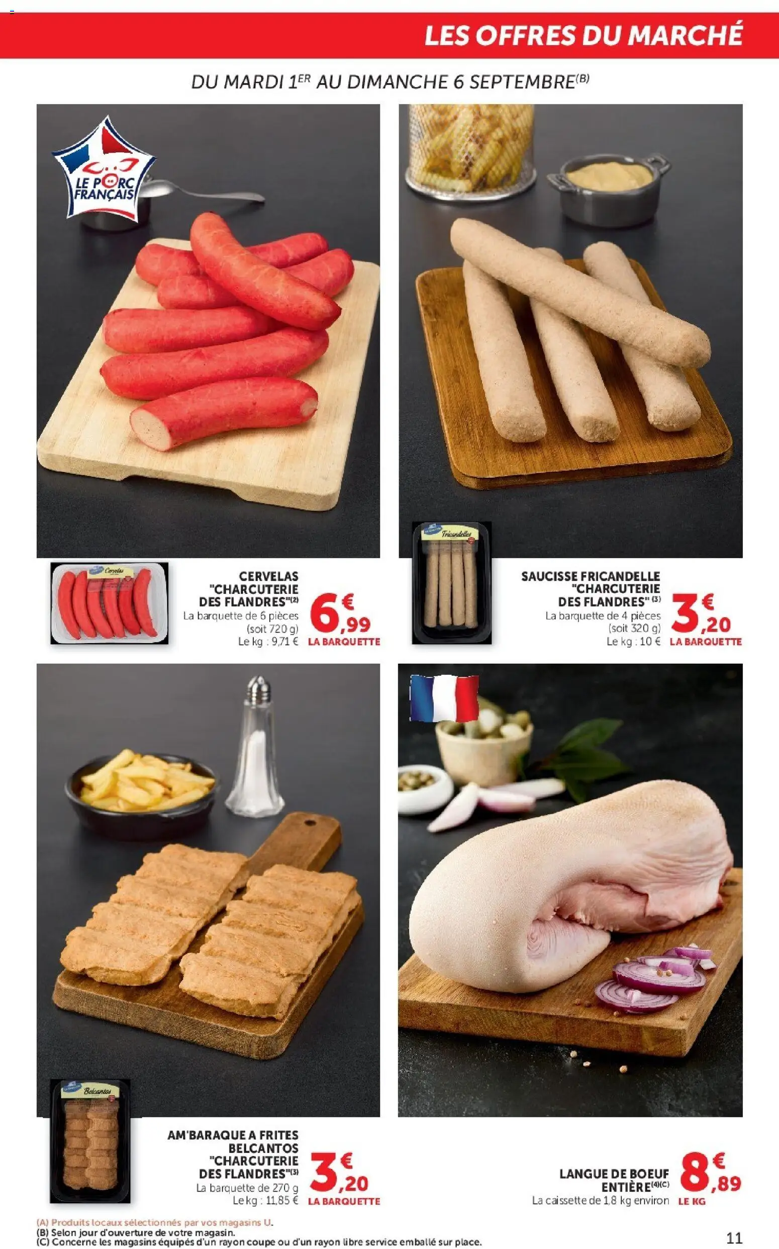 {H1} | Page: 11 | Produits: Cervelas, Frites, Langue de bœuf, Saucisse