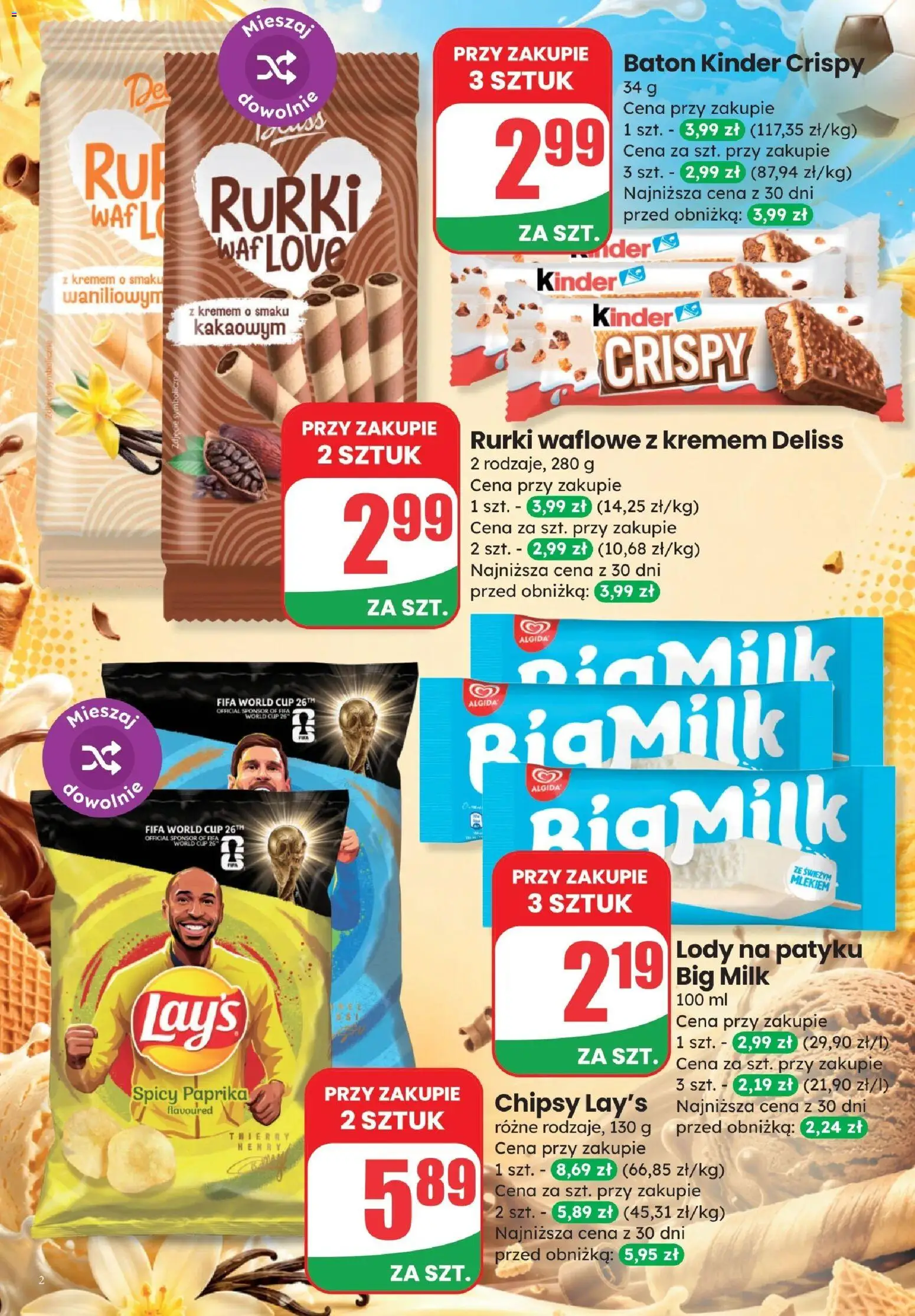 Dino gazetka - Weekendowe Okazje od 17.07.2026 | Strona: 2 | Produkty: Big Milk, Lody na patyku, Rurki waflowe, Lody