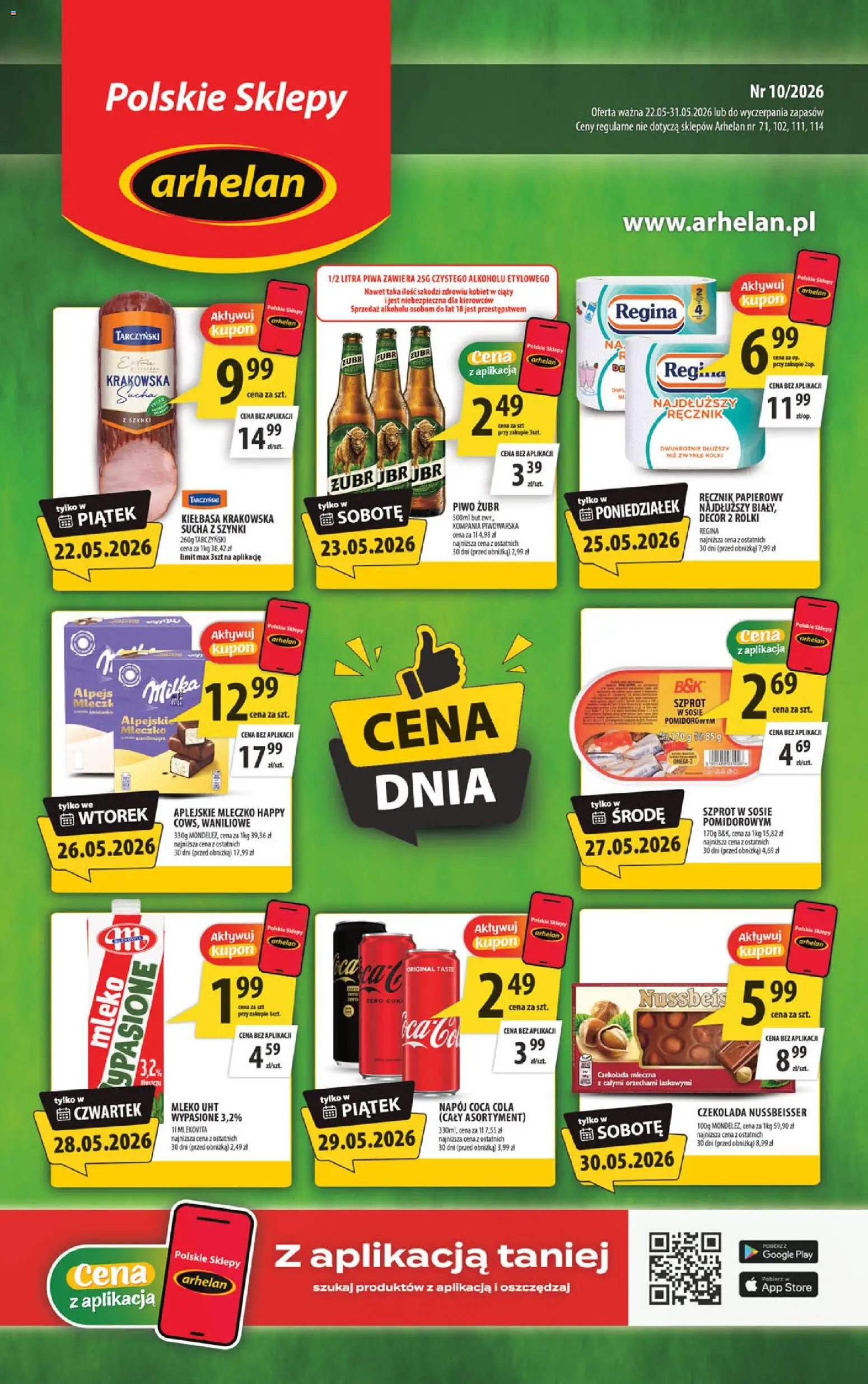 Arhelan gazetka od 22.05.2026 | Strona: 1 | Produkty: Rolki, Coca cola, Milka, Kiełbasa krakowska