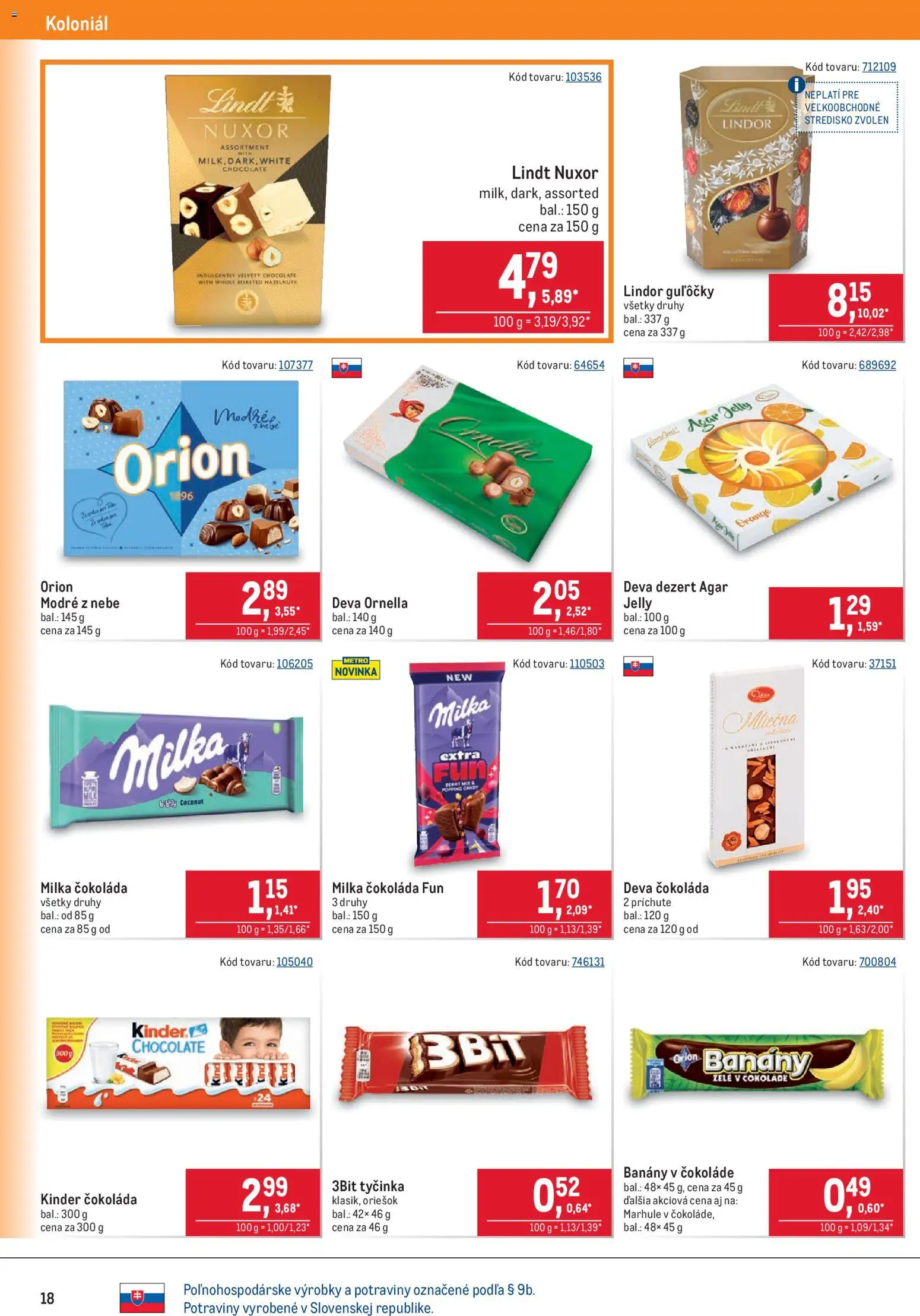 Nové Metro akcie – leták je platný od 07.10.2026 | Strana: 18 | Produkty: Banány v čokoláde, Lindt, Kinder, Čokoláda