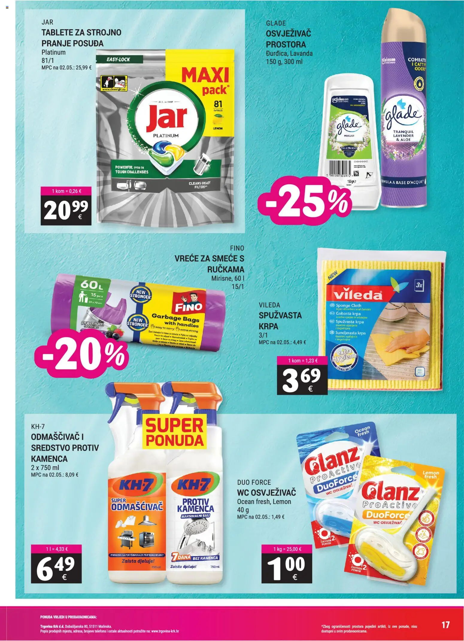 Trgovina Krk katalog | vrijedi od 01.09.2026 | Stranica: 17 | Proizvodi: Krpa, Vreće za smeće, Lavanda, Vileda