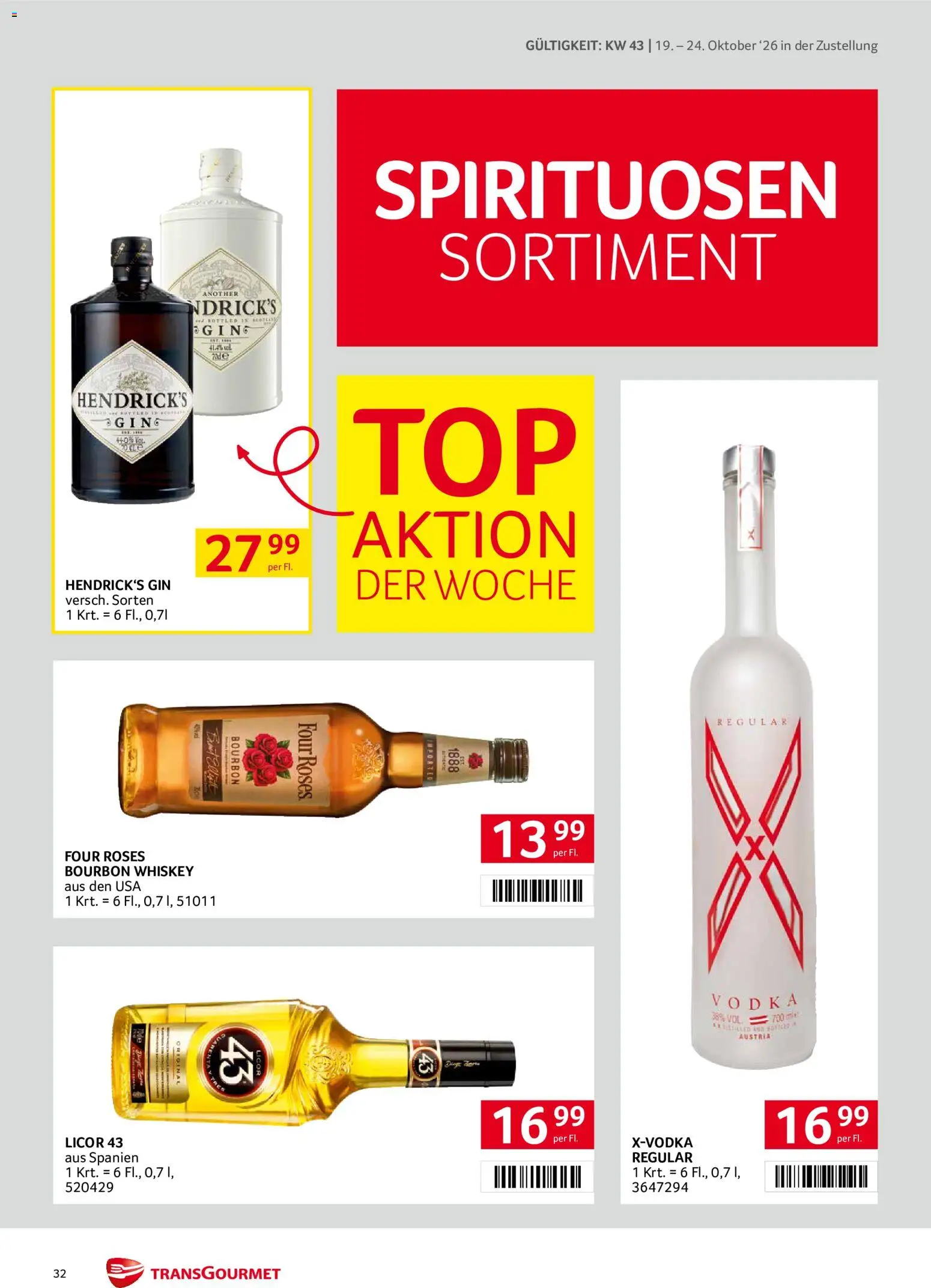 Transgourmet Flugblatt gültig ab 19.10.2026 | Seite: 32 | Produkte: Gin, Whiskey, Bourbon