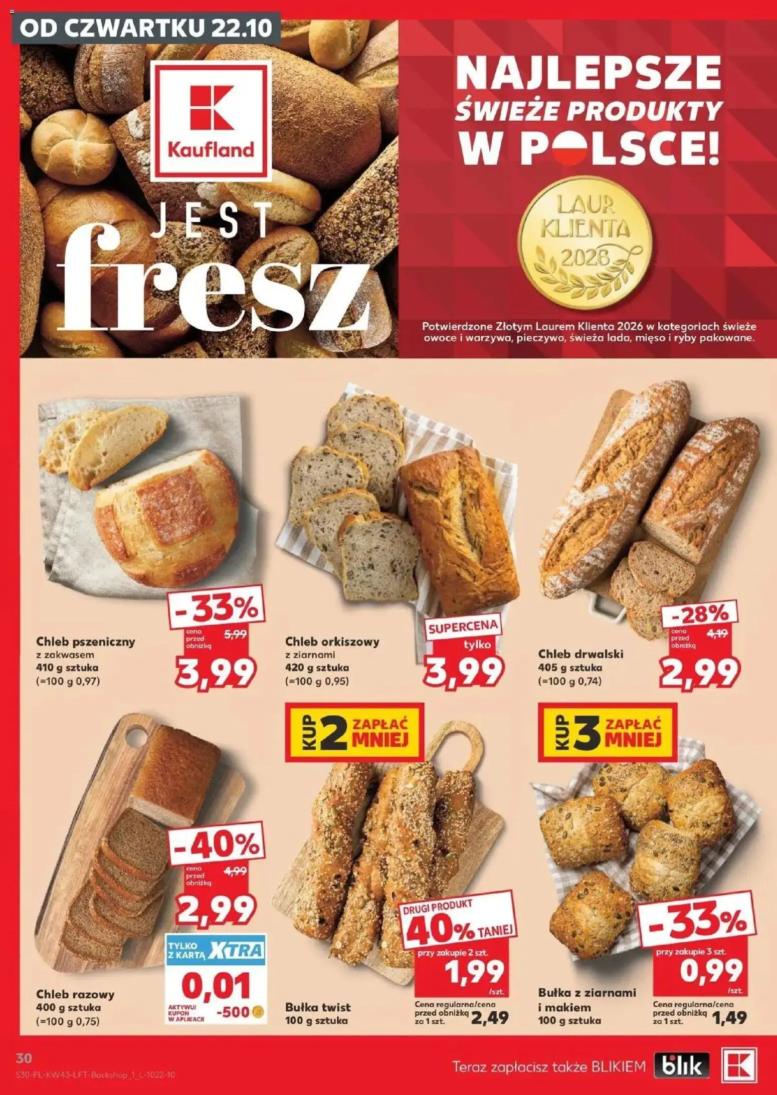 Kaufland aktualna gazetka od 22.10.2026 - od jutra PDF | Strona: 30 | Produkty: Bułka z ziarnami, Bułka, Ryby, Owoce