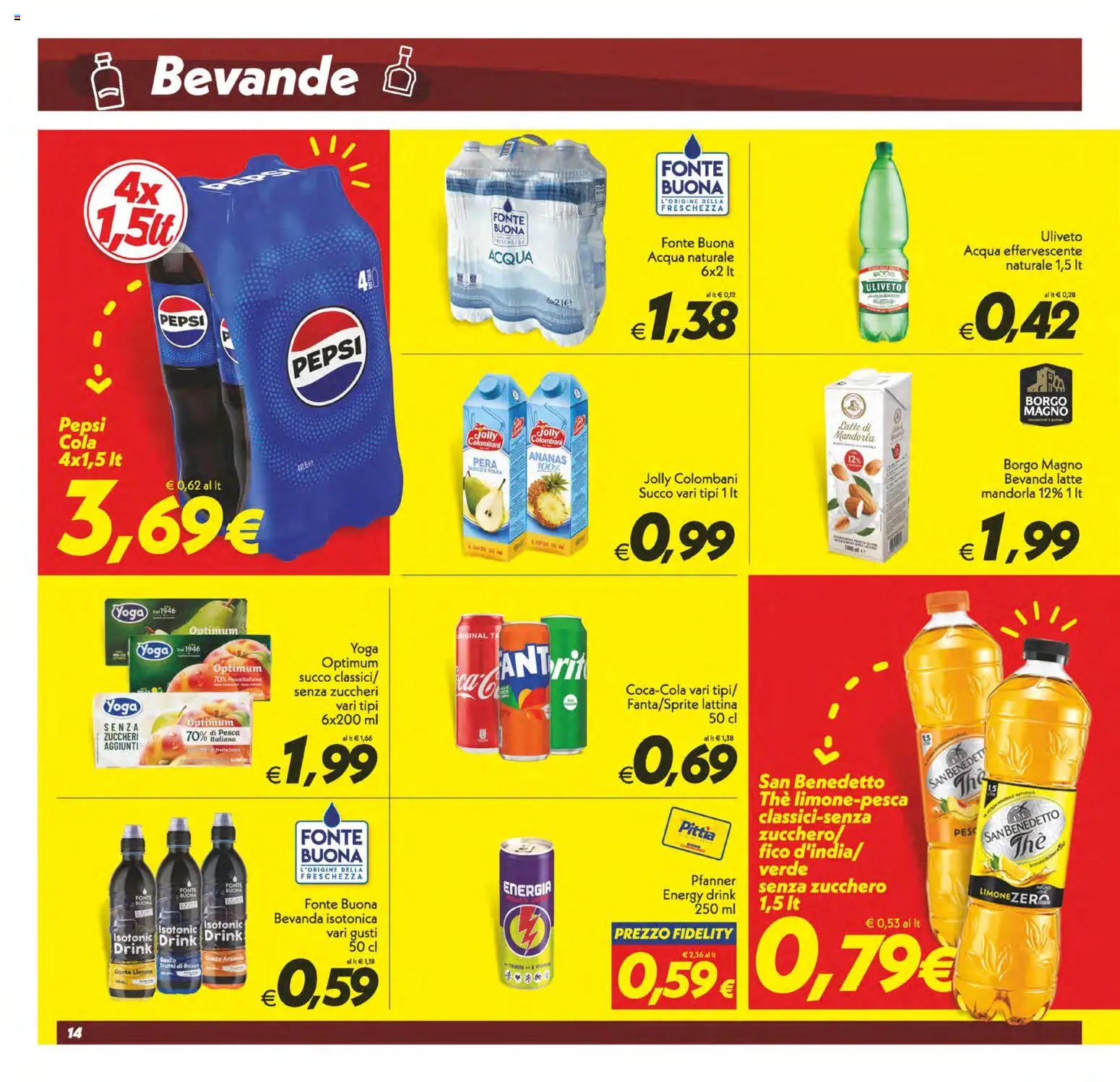 Volantino SuperConveniente del 01/09/2026 | Pagina: 14 | Prodotti: Acqua, Bevande, Zucchero, Latte
