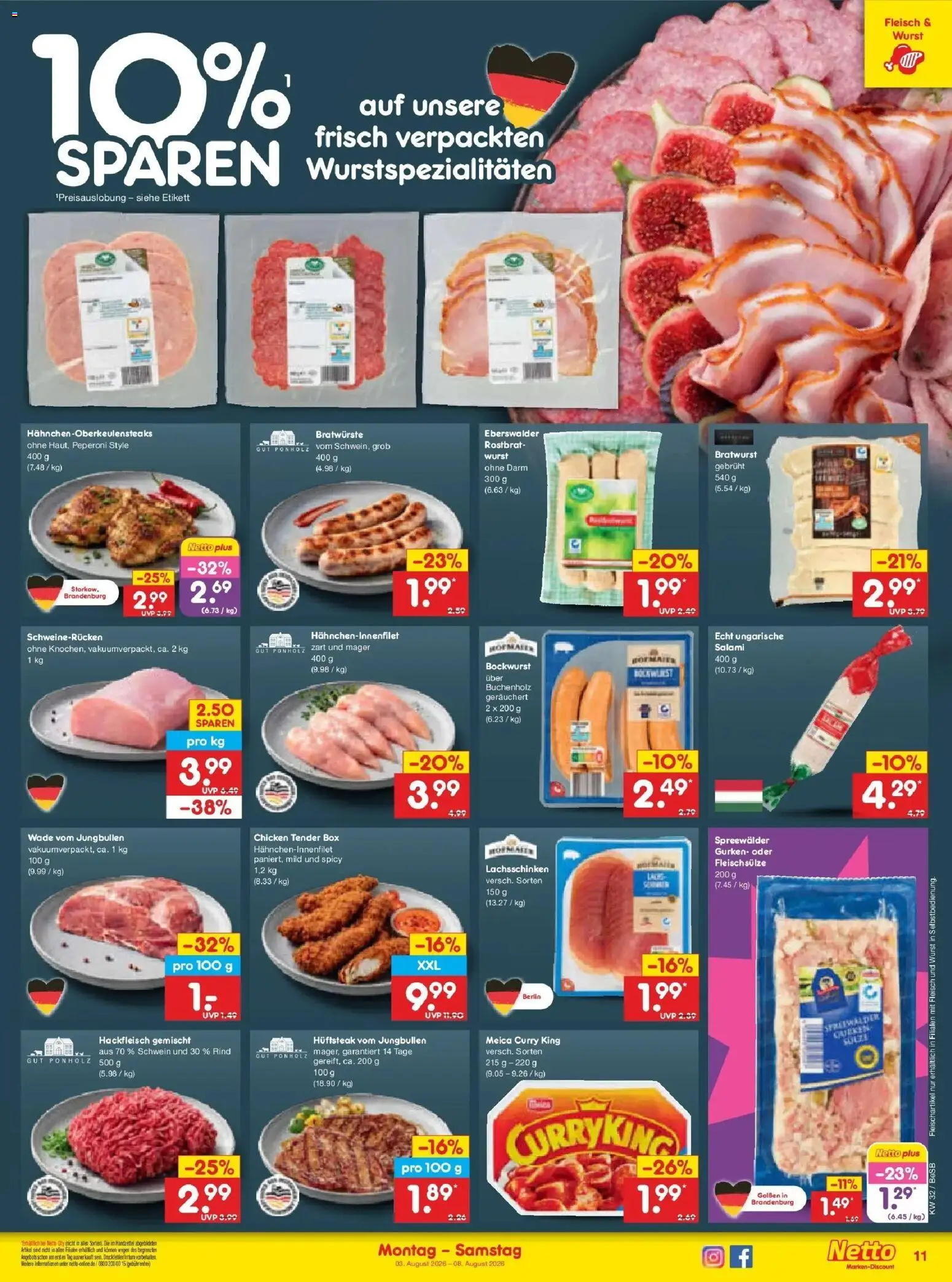Netto Marken-Discount Prospekt Berlin-Prenzlauer Berg – gültig ab 03.08.2026 | Seite: 21 | Produkte: Bratwurst, Schweinerucken, Salami, Gurken