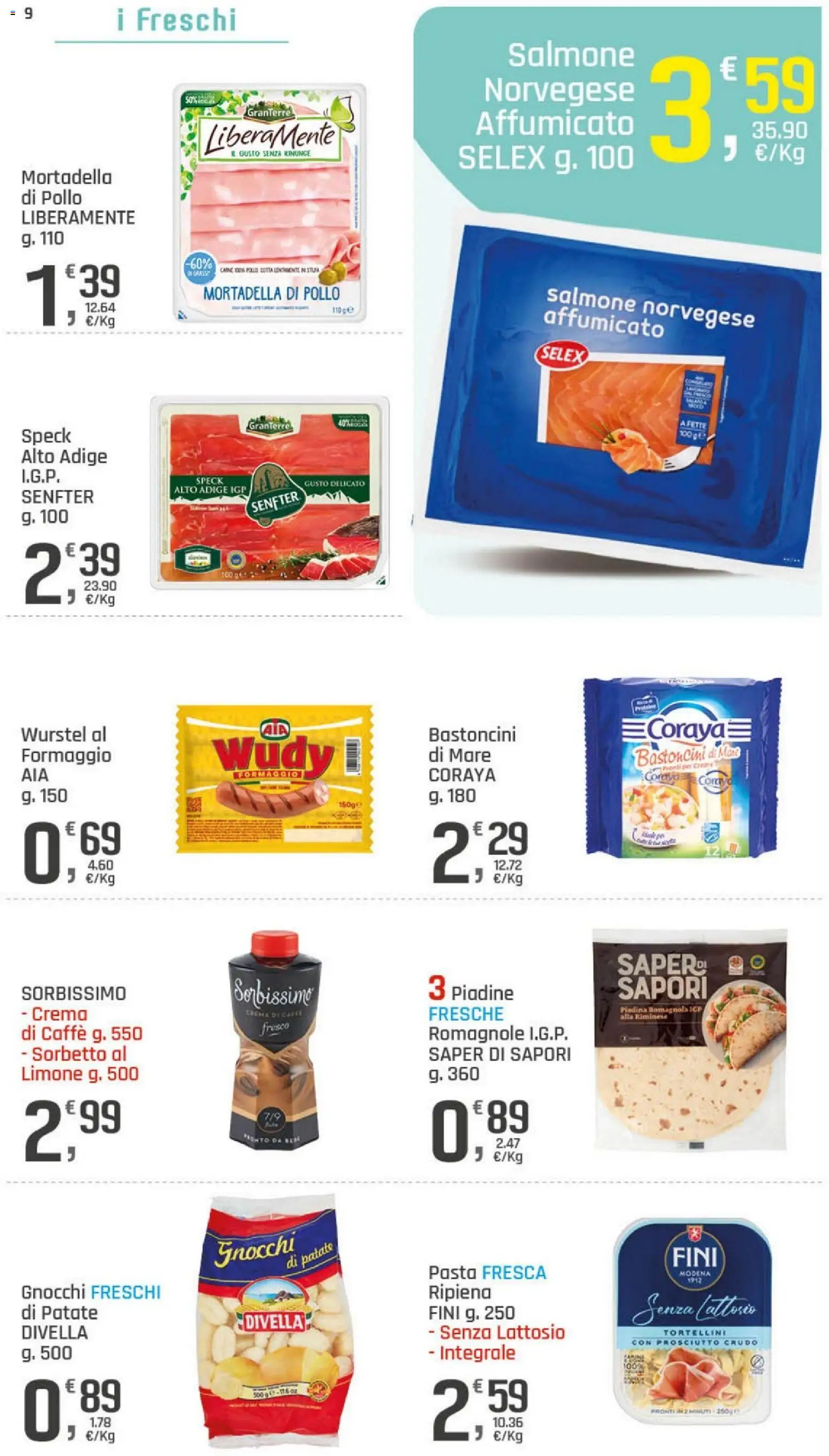 Volantino DOK del 20/08/2026 | Pagina: 9 | Prodotti: Prosciutto Crudo, Divella, Formaggio, Senza lattosio