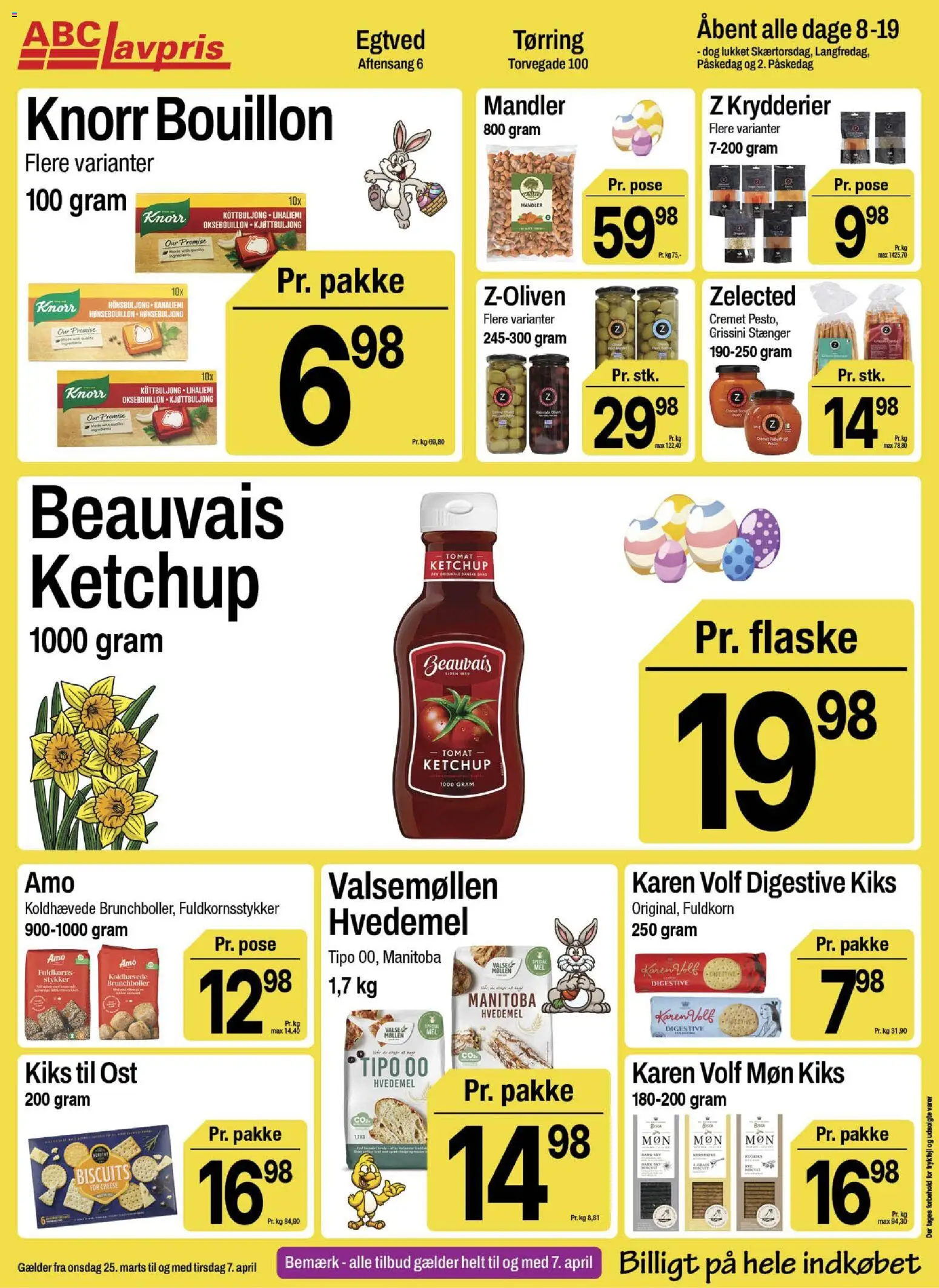 Abc Lavpris tilbudsavis – gyldig fra 25.03.2026 | Side: 12 | Produkter: Bouillon, Ketchup, Hvedemel, Mandler