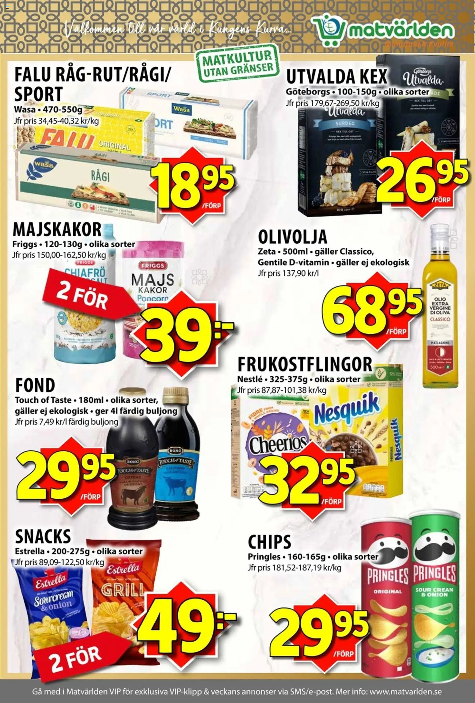 Matvärlden reklamblad aktuell från 26/10/2026 | Sida: 7 | Produkter: Grill, Majskakor, Olivolja, Snacks