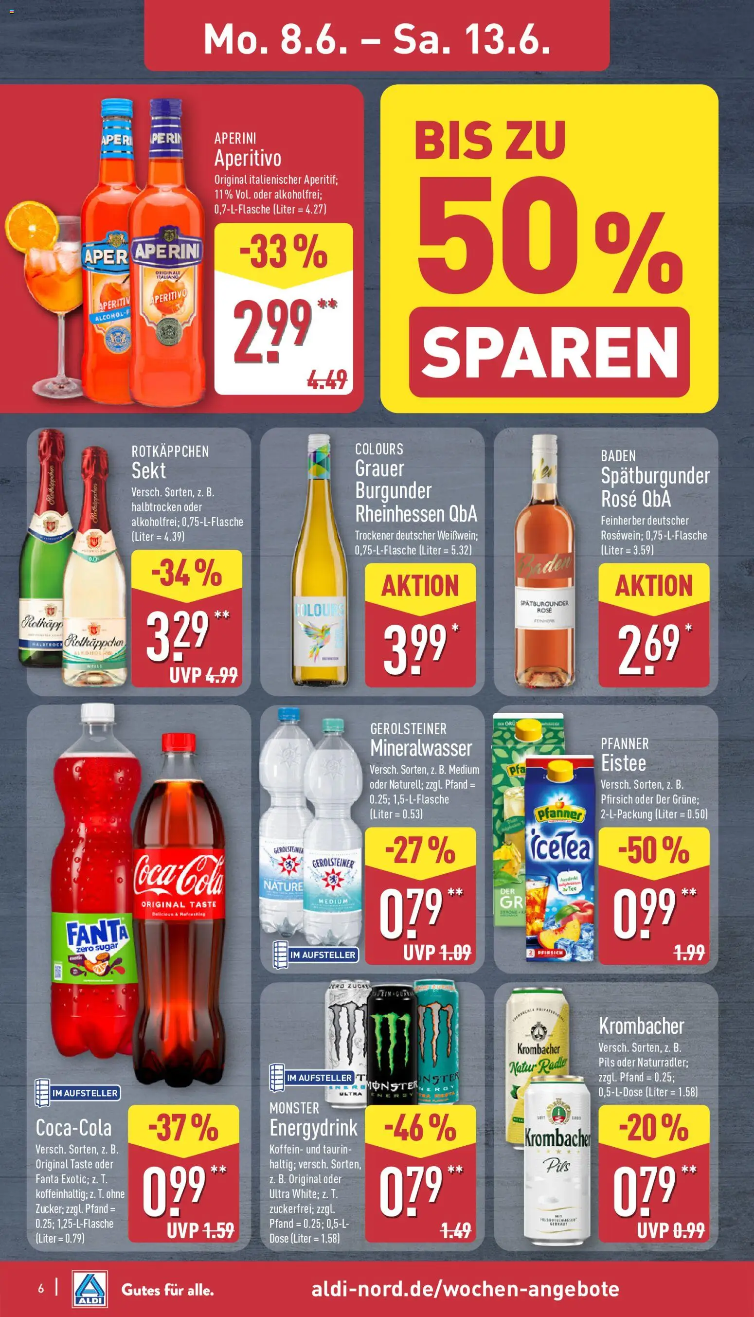 Aldi Prospekt – gültig ab 08.06.2026 | Seite: 10 | Produkte: Fanta, Sekt, Mineralwasser, Monster