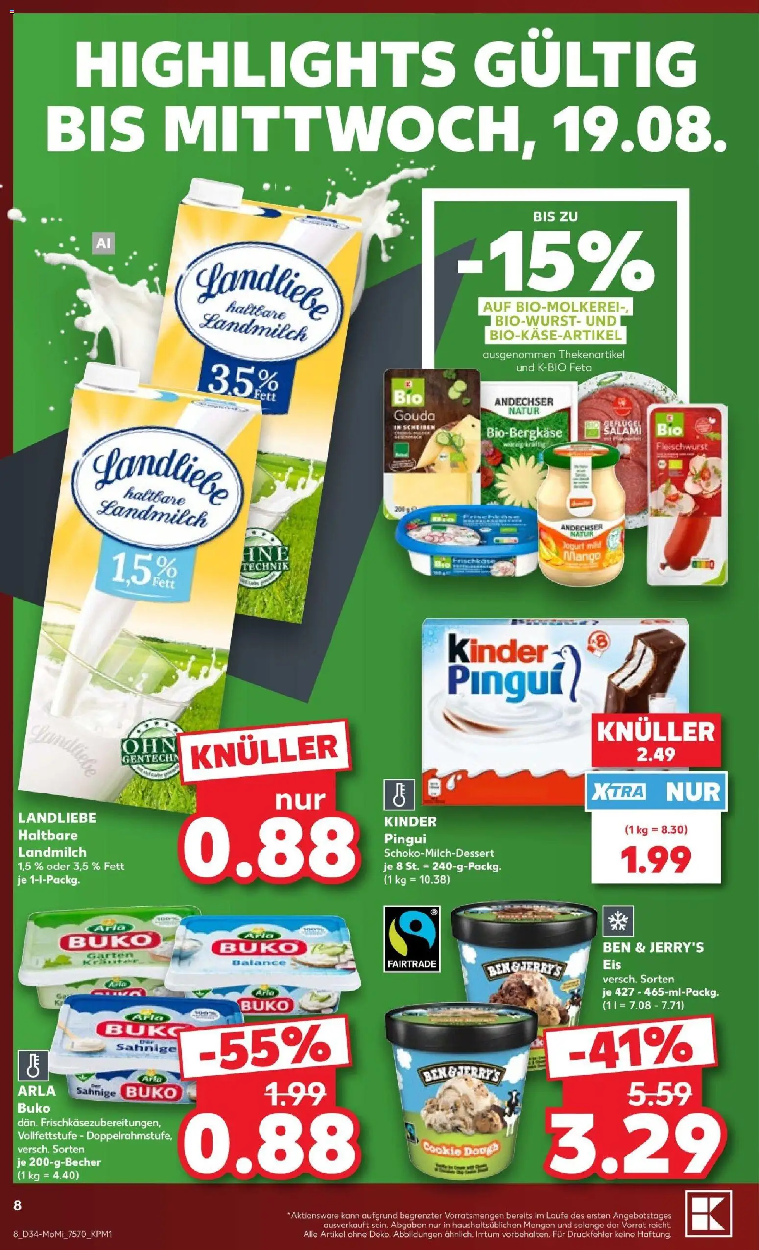 Kaufland Německo leták - Köln od 17.08.2026 | Strana: 8 | Produkty: Gouda, Ben & Jerry's, Kinder, Feta