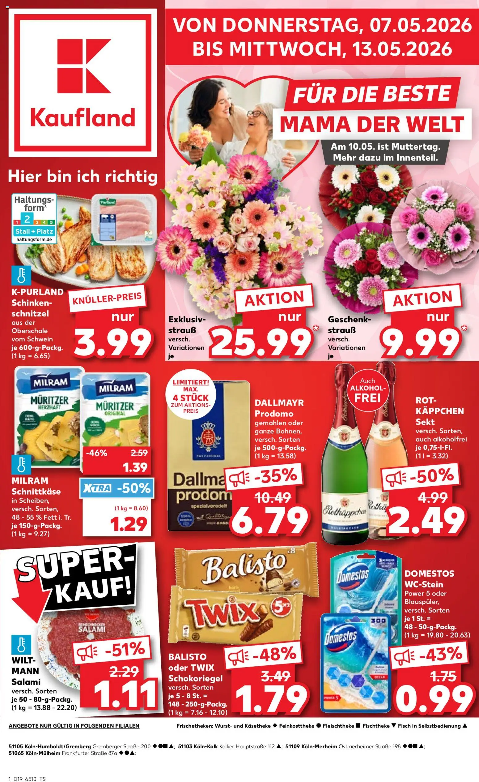 Kaufland Prospekt Köln	 – gültig ab 07.05.2026 | Seite: 1 | Produkte: Twix, Dallmayr, Wurst, Dallmayr prodomo