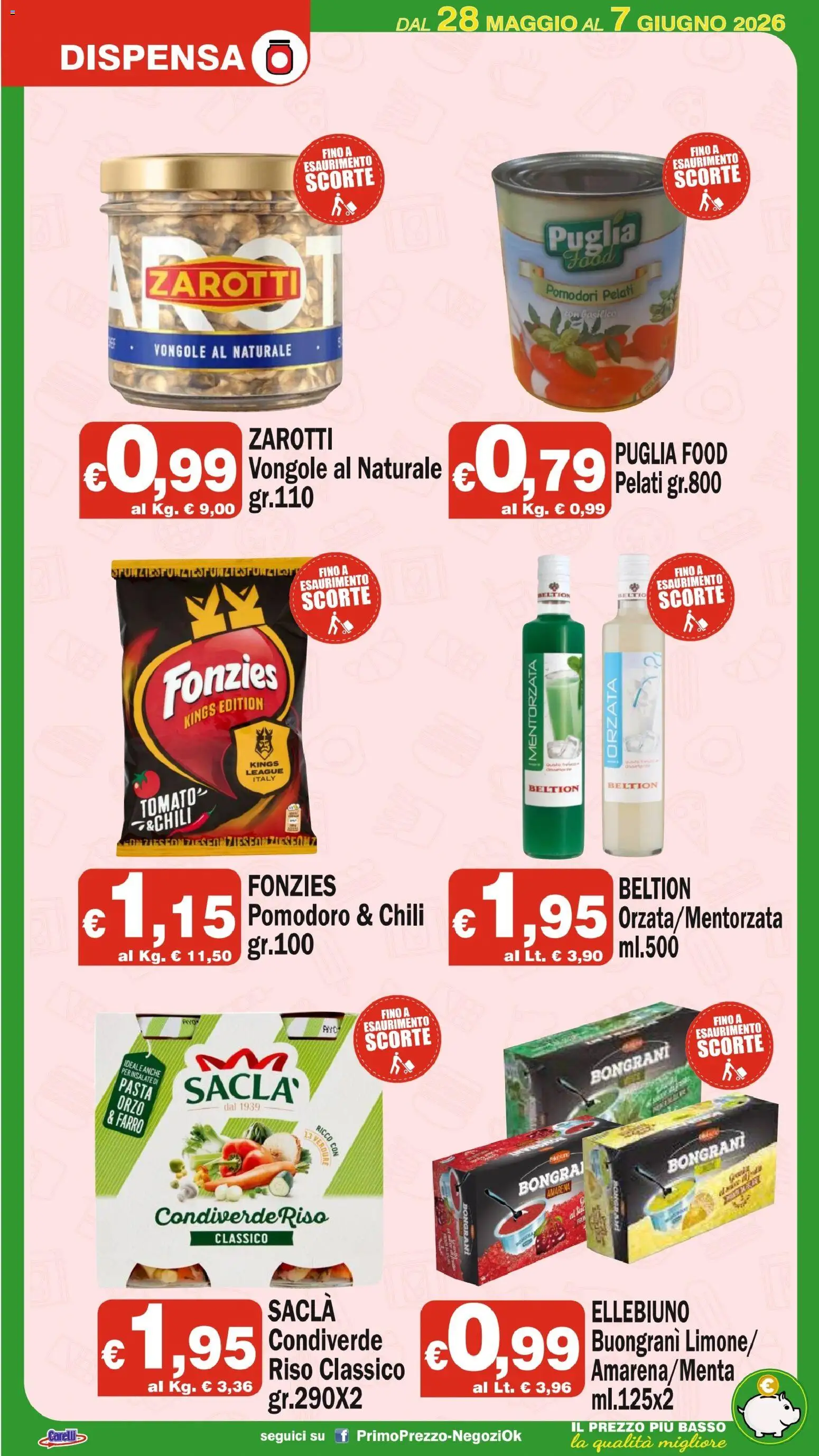 Volantino Primo Prezzo del 28.05.2026 | Pagina: 16 | Prodotti: Verdure, Pomodori, Pasta, Amarena