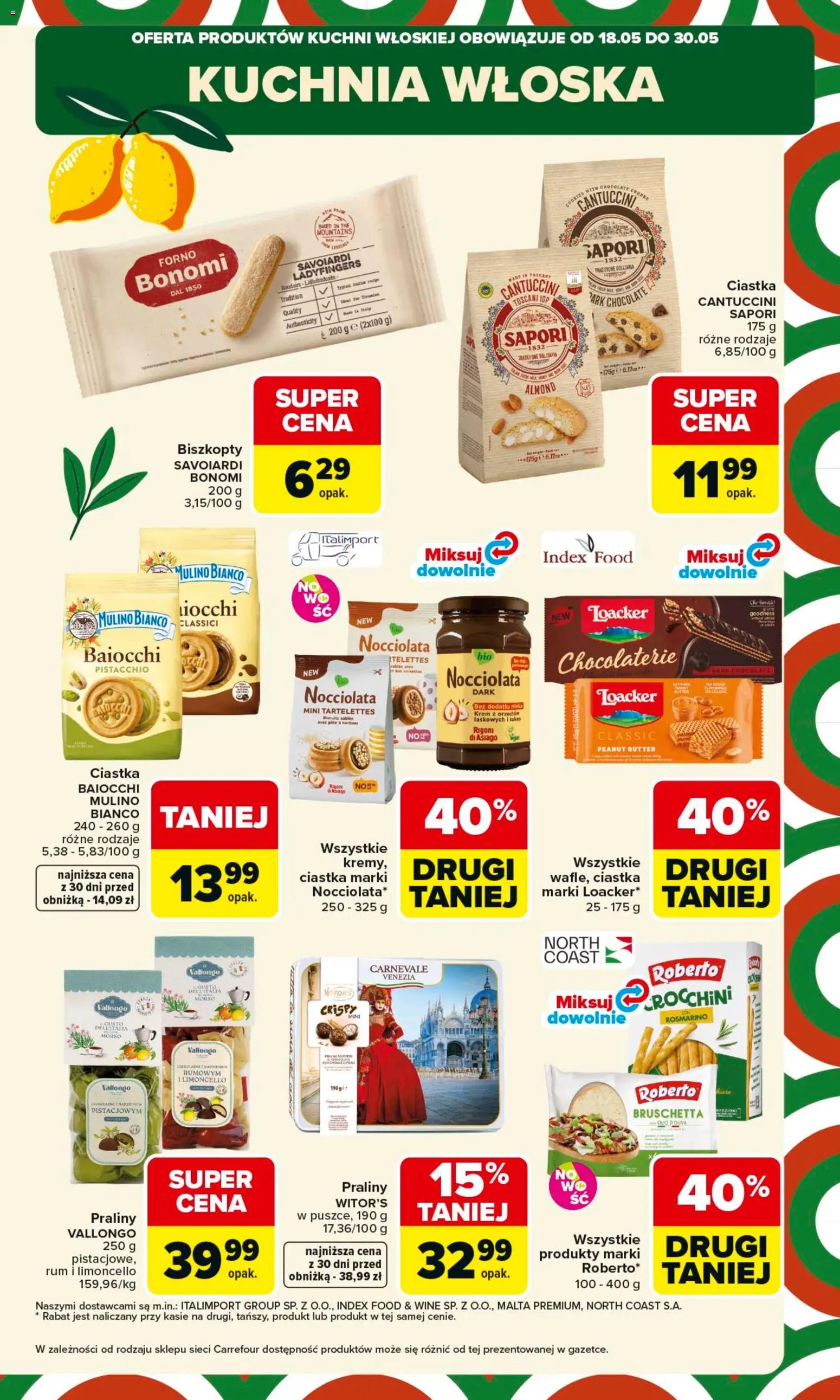 Carrefour gazetka - Kuchnia włoska od 18.05.2026 | Strona: 9 | Produkty: Cantuccini, Limoncello, Ciastka, Krem