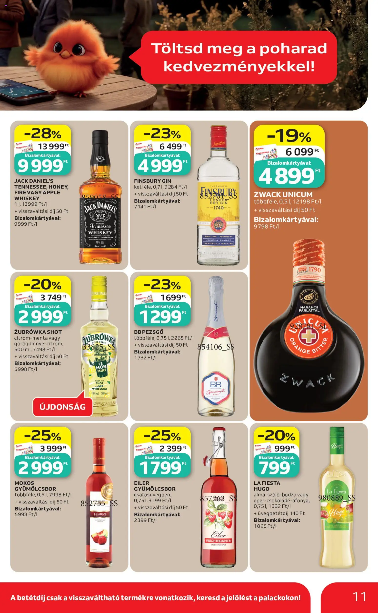 Auchan akciós ujság - amely érvényes a következő dátumtól: 18.06.2026 | Oldal: 11 | Termékek: Whiskey, Bb pezsgő, Narancs, Gin