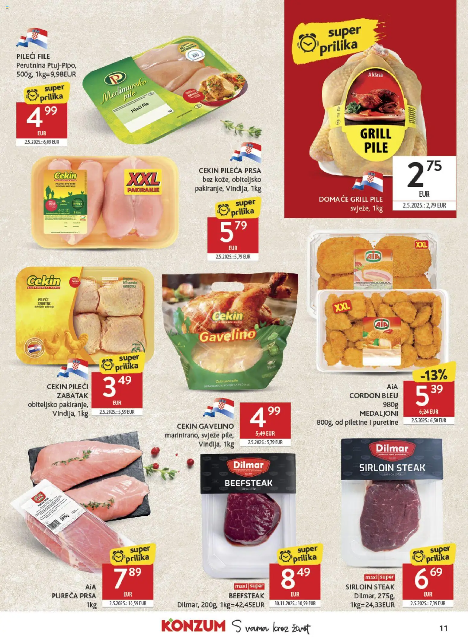 Konzum katalog | vrijedi od 29.04.2026 | Stranica: 11 | Proizvodi: Pileći file, Pileća prsa