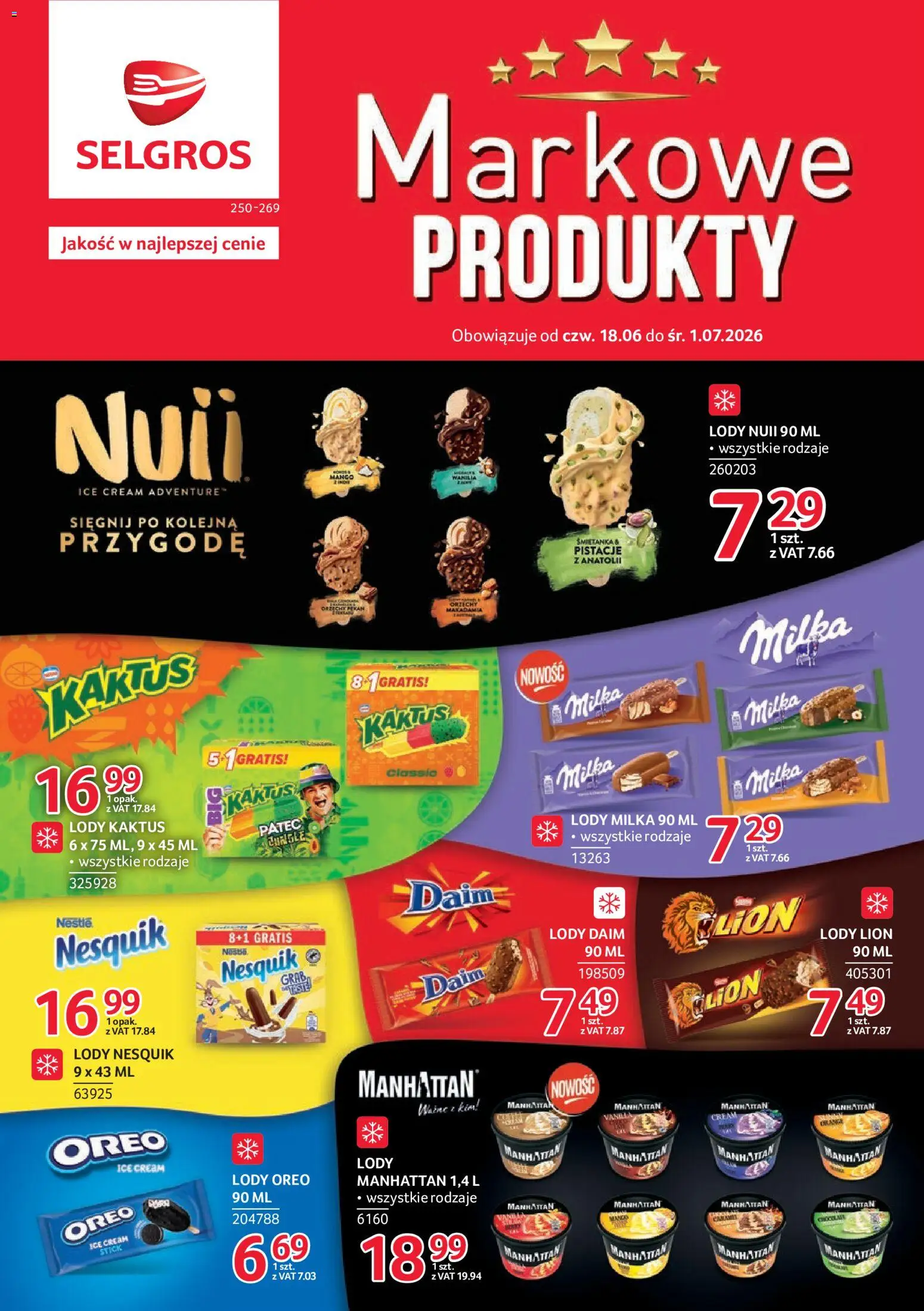 Selgros cash&carry gazetka - Markowe produkty od 18.06.2026 | Strona: 1 | Produkty: Mango, Lody manhattan, Lody Kaktus, Orzechy