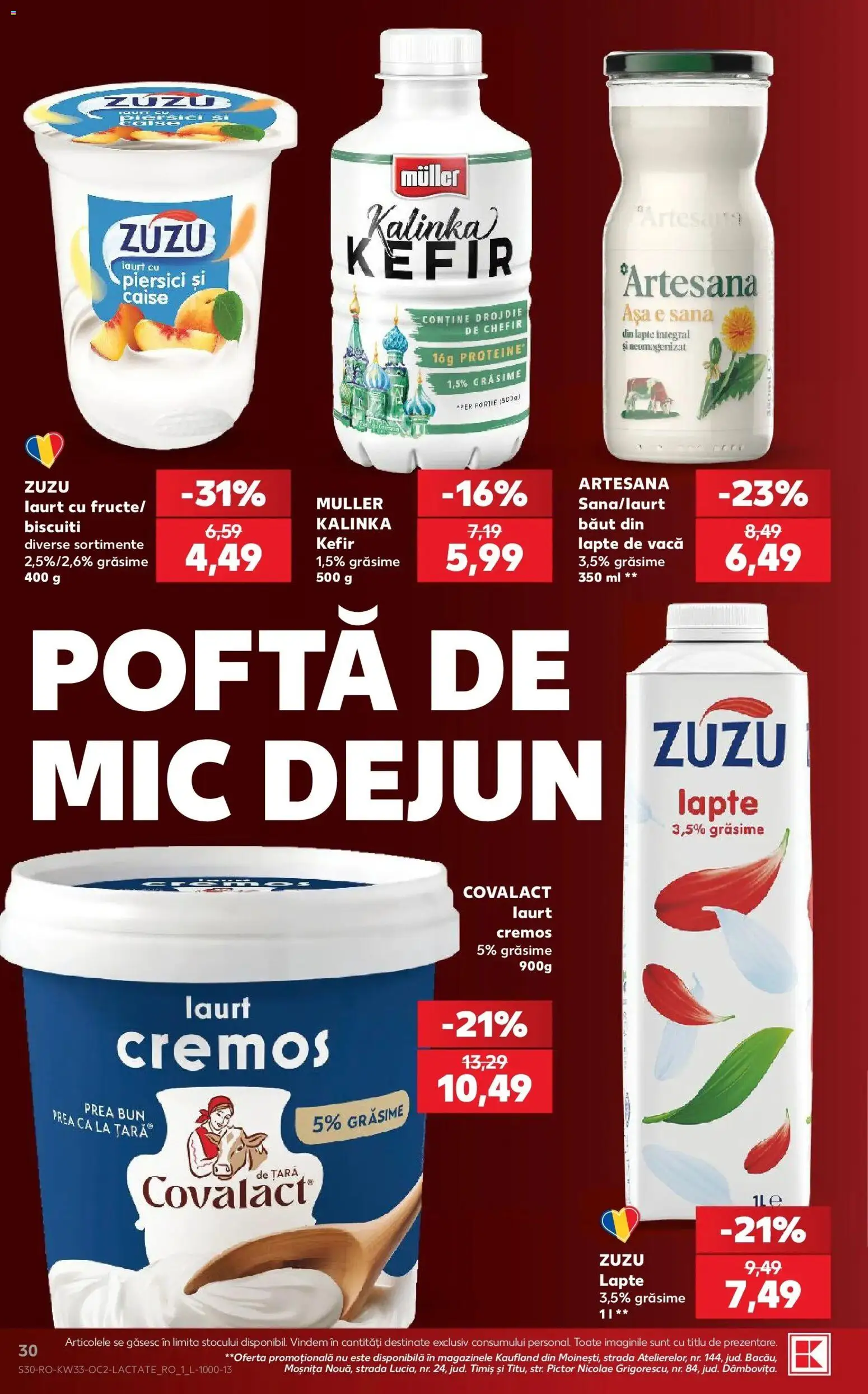 Kaufland Satu Mare 12.08.2026 - Revista si Oferta | Pagină: 30 | Produse: Zuzu, Kefir, Biscuiți, Piersici