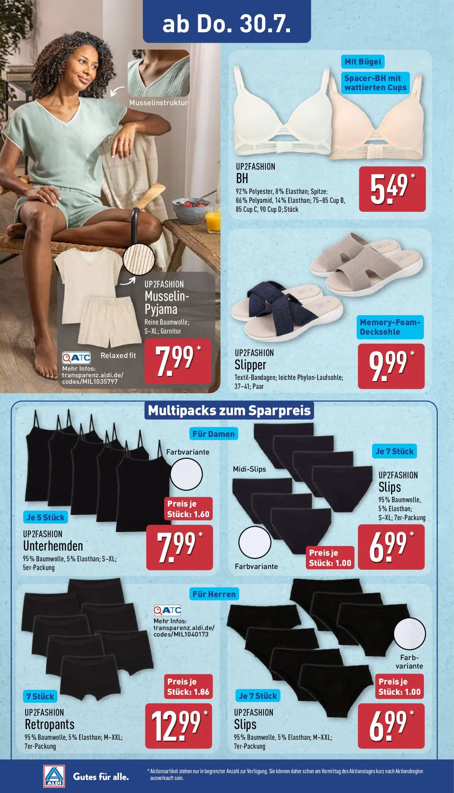 Aldi Ausblick – gültig ab 27.07.2026 | Seite: 10 | Produkte: Up2fashion, BH, Pyjama, Boxer