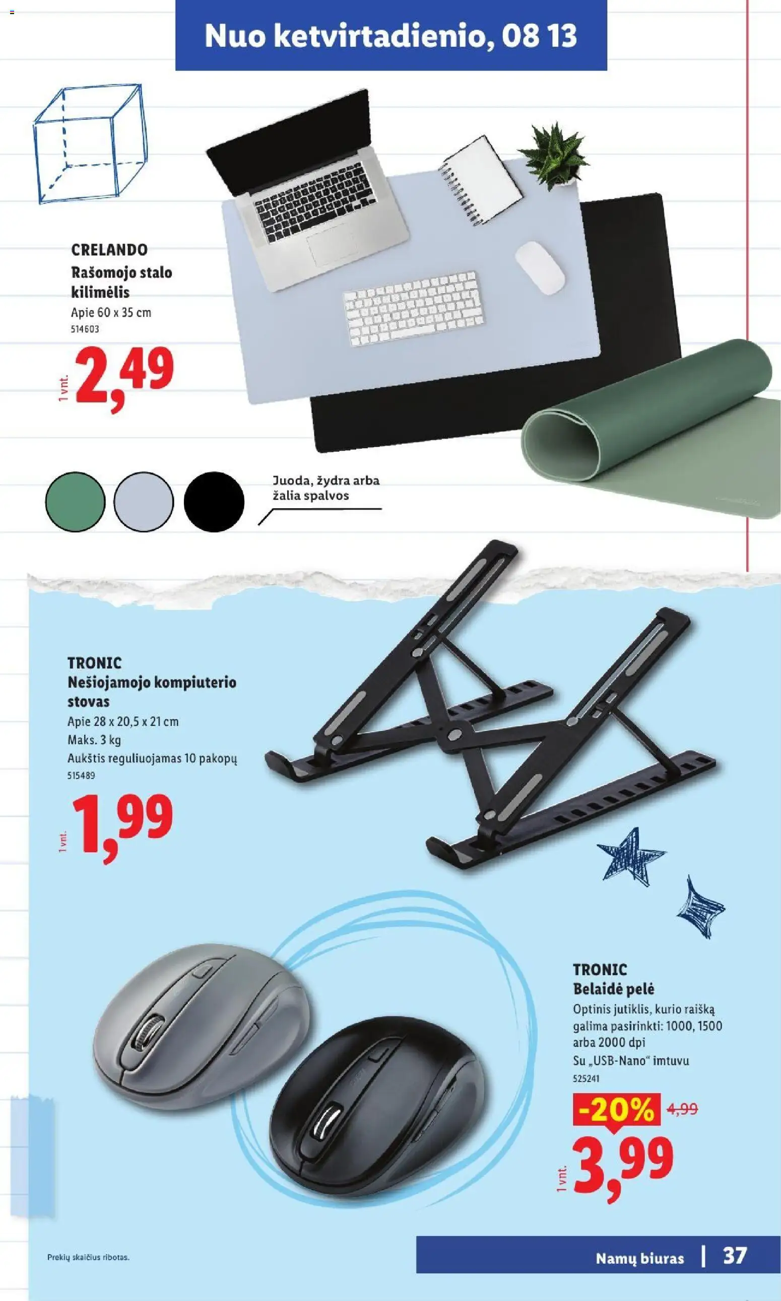 LIDL akcijos nuo 2026.07.20 | Puslapis: 37 | Prekių: Pelė, Kilimėlis, Stovas