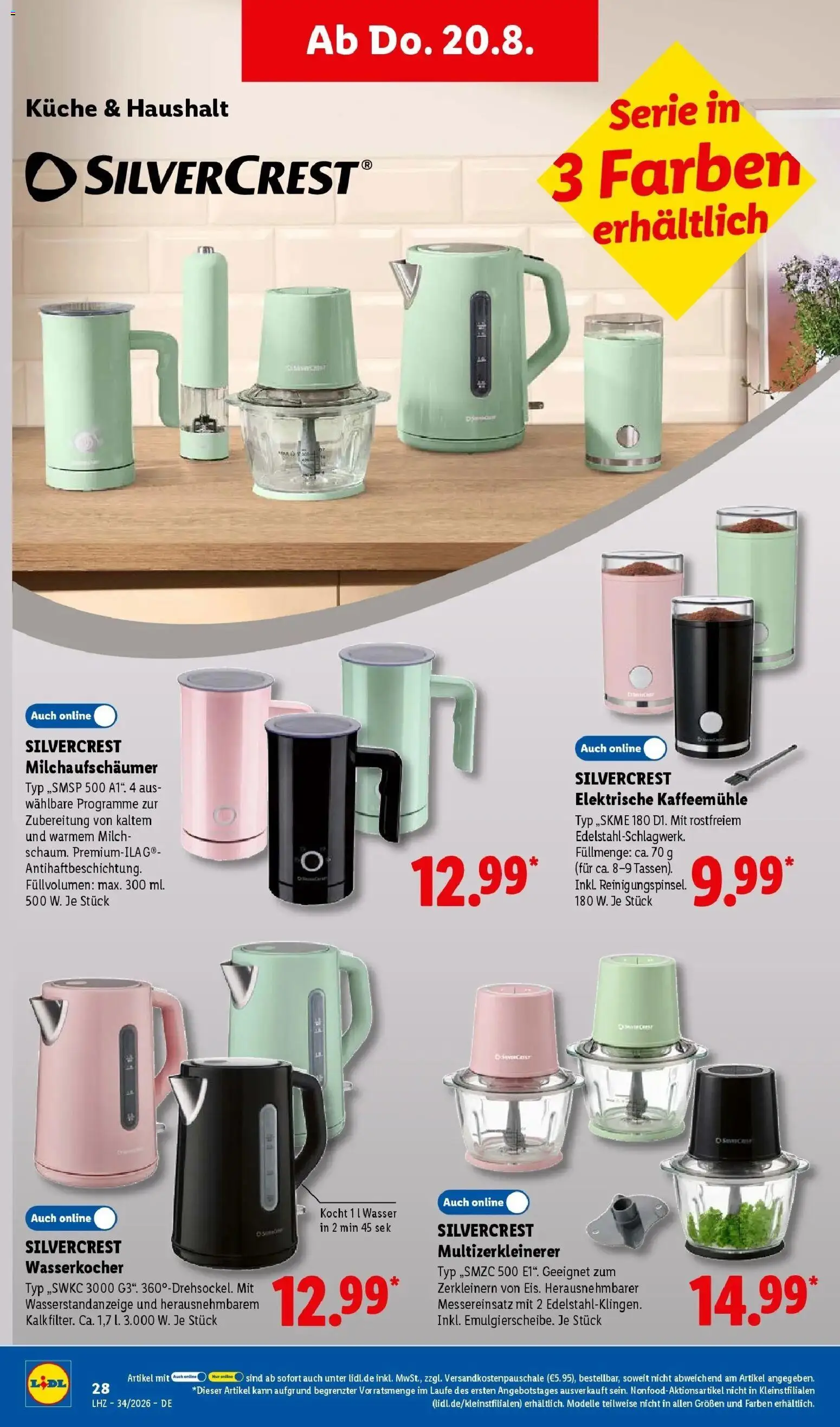 Lidl Prospekt Mühlacker (ab 17.08.2026) zum Blättern » Angebote | Seite: 48 | Produkte: Wasserkocher, Küche, Kaffeemühle, Wasser