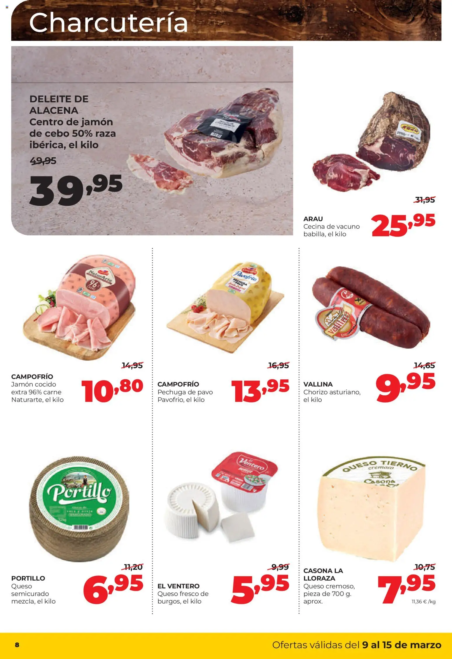 Alimerka folleto Asturias │ válido desde el 09.03.2026 | Página: 8 | Productos: Queso, Jamón, Jamón cocido, Queso fresco