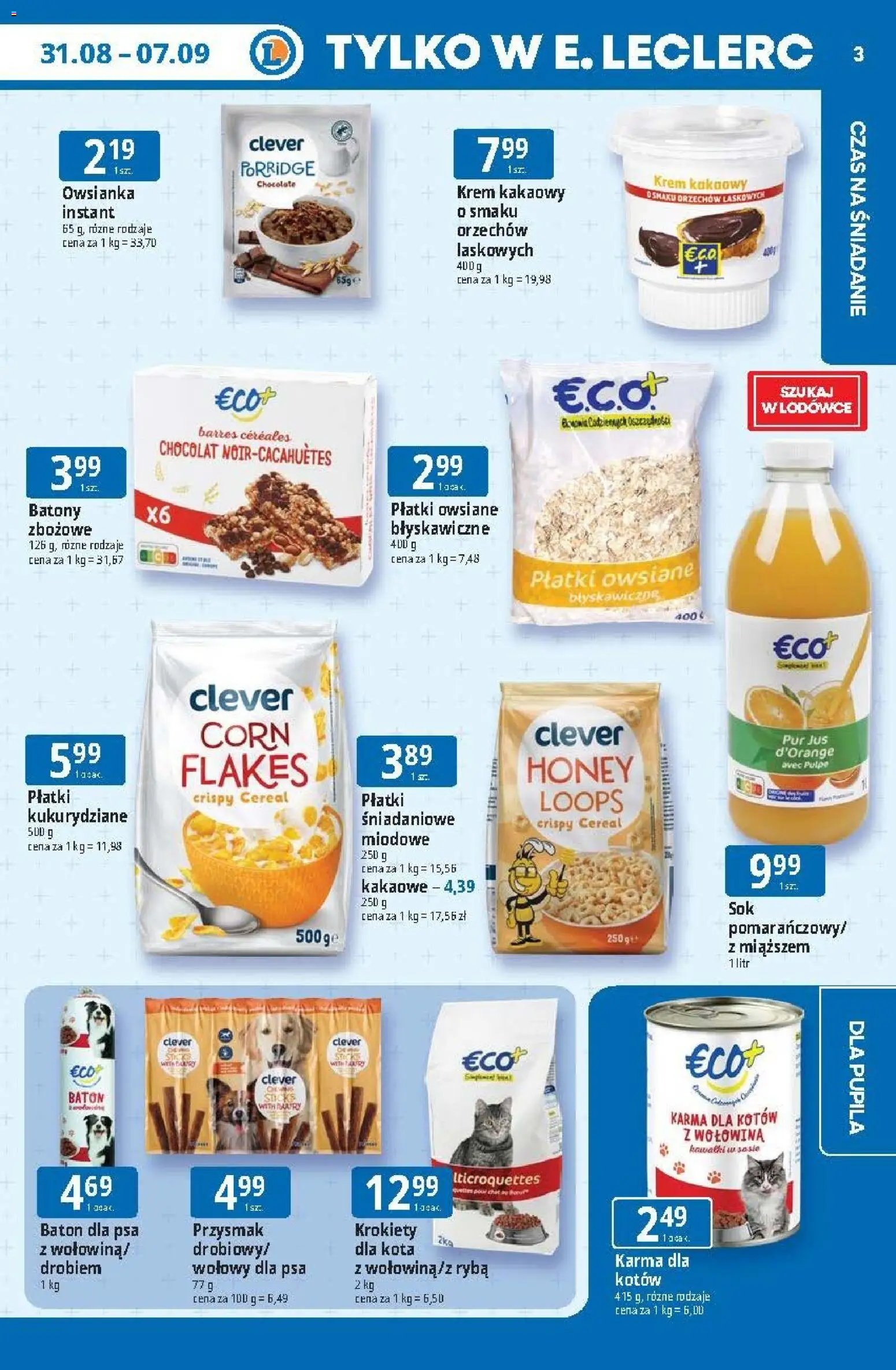 E.Leclerc gazetka od 31.08.2026 | Strona: 3 | Produkty: Płatki owsiane, Płatki owsiane błyskawiczne, Płatki, Ryba