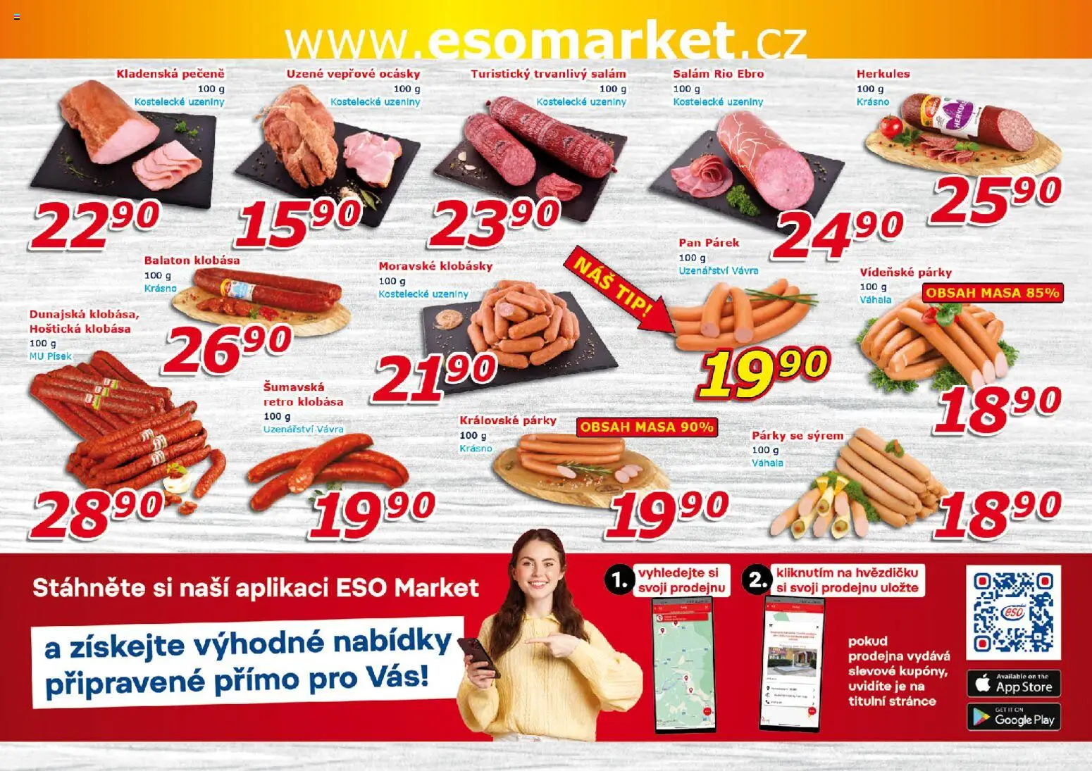 Eso market leták od 27.05.2026 | Strana: 2 | Produkty: Salám, Párky, Písek, Klobásky