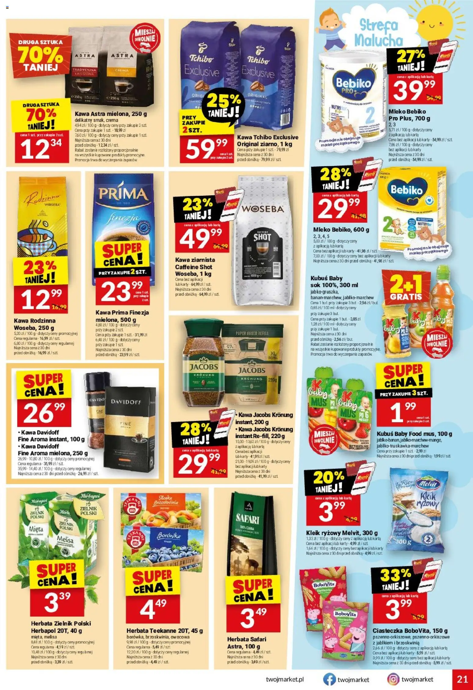 Twój Market gazetka od 12.08.2026 | Strona: 21 | Produkty: Mleko Bebiko, Kleik ryżowy, Kawa ziarnista, Ciasteczka