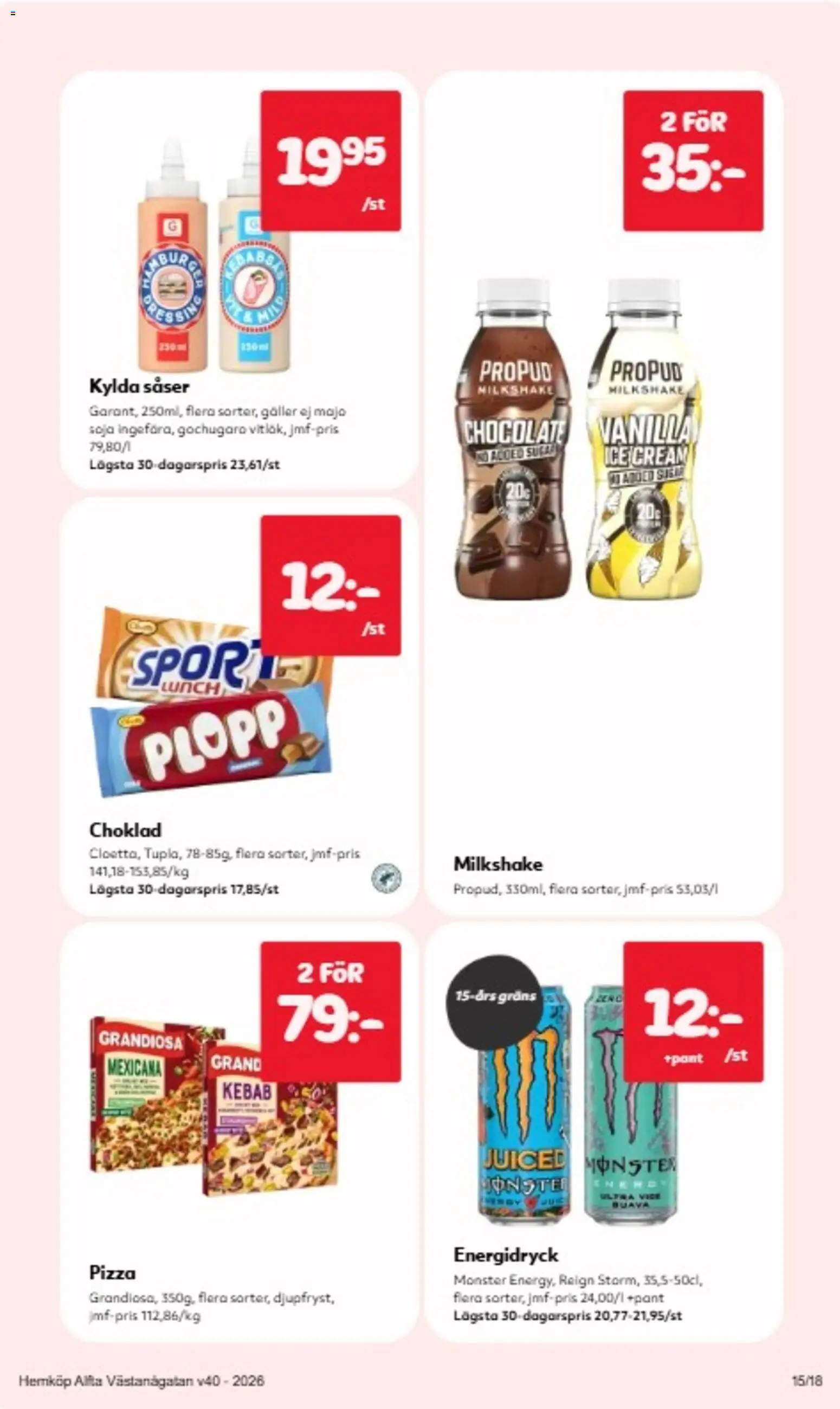 Hemköp reklamblad aktuell från 28/09/2026 | Sida: 15 | Produkter: Galler, Choklad, Energidryck, Såser