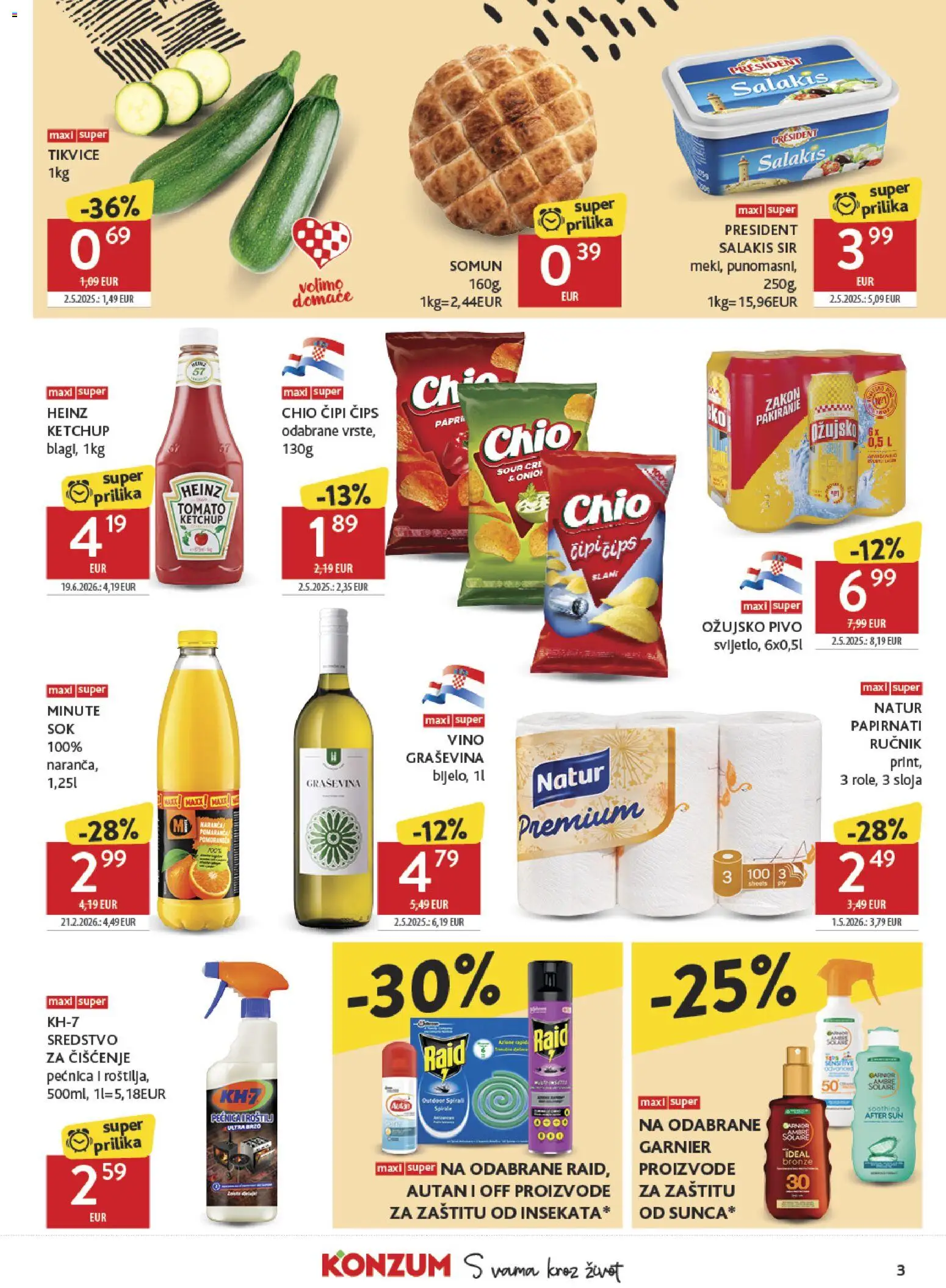 Konzum HR akciós ujság - amely érvényes a következő dátumtól: 2026.08.12. | Oldal: 3 | Termékek: Chio, Président, Ketchup
