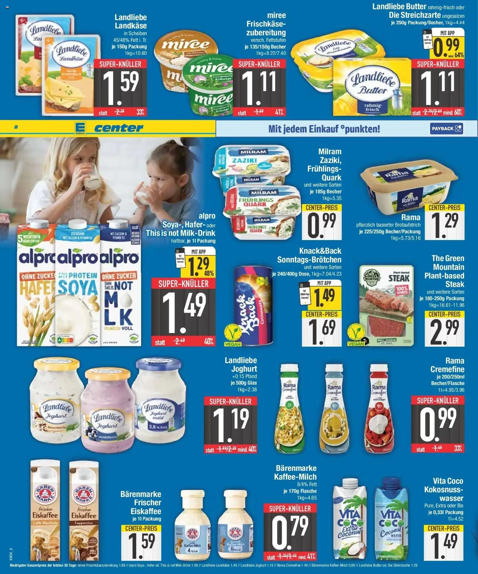 E center Prospekt Abensberg – gültig ab 17.08.2026 | Seite: 8 | Produkte: Rama, Quark, Landliebe butter, Wasser