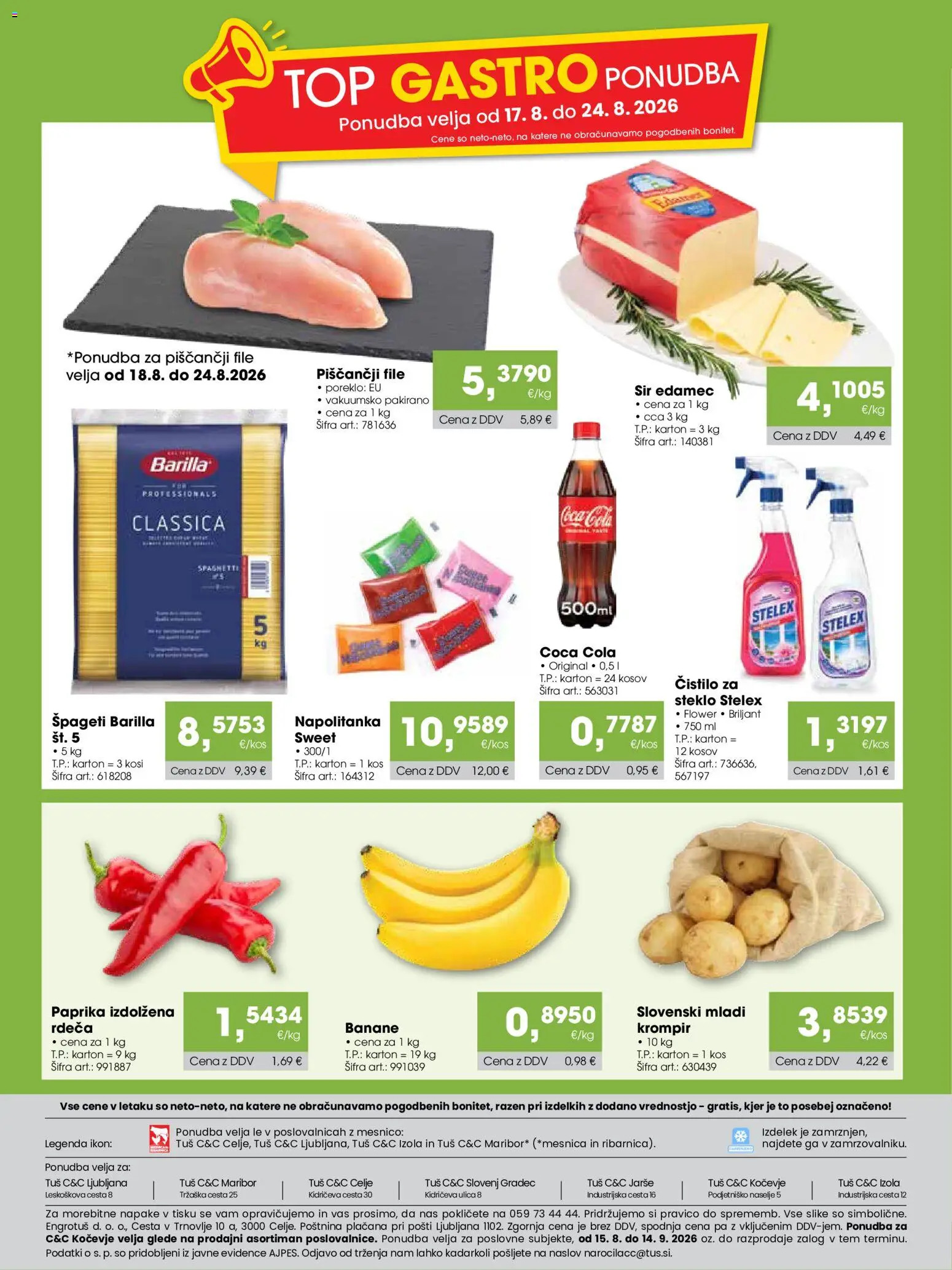 Novi Tuš katalog ponudbe – veljaven od 15.08.2026 | Stran: 24 | Izdelki: Čistilo za steklo, Barilla, Banane, Spageti