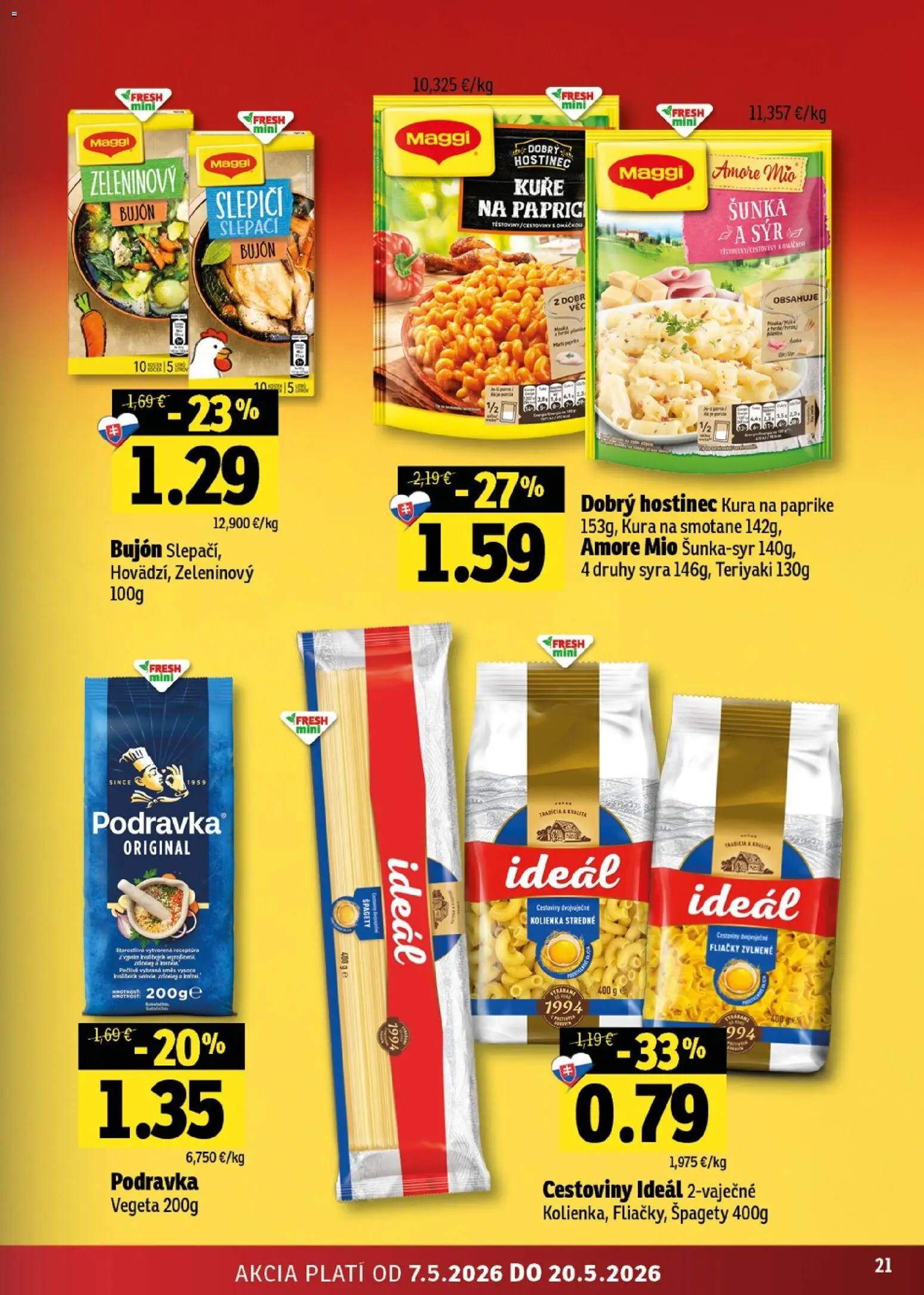 Nové Fresh akcie – leták je platný od 07.05.2026 | Strana: 21 | Produkty: Syr, Šunka, Bujón, Špagety