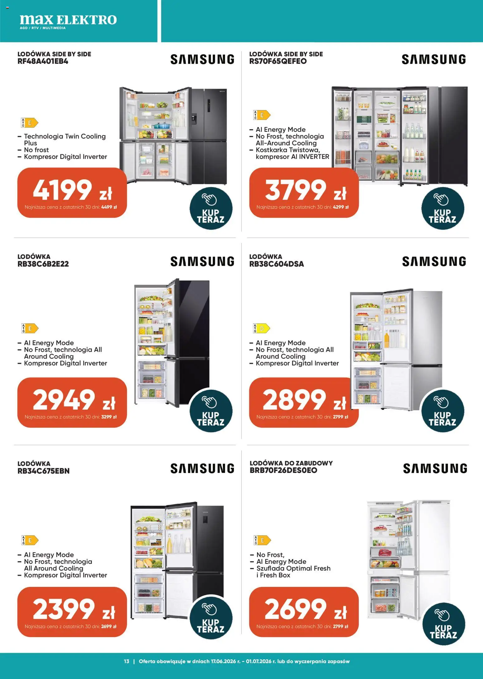 Max elektro gazetka od 17.06.2026 | Strona: 13 | Produkty: Lodówka