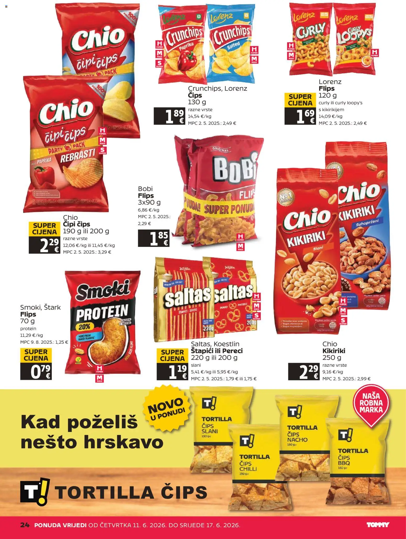Tommy katalog | vrijedi od 11.06.2026 | Stranica: 24 | Proizvodi: Flips, Paprika, Čips, Kikiriki