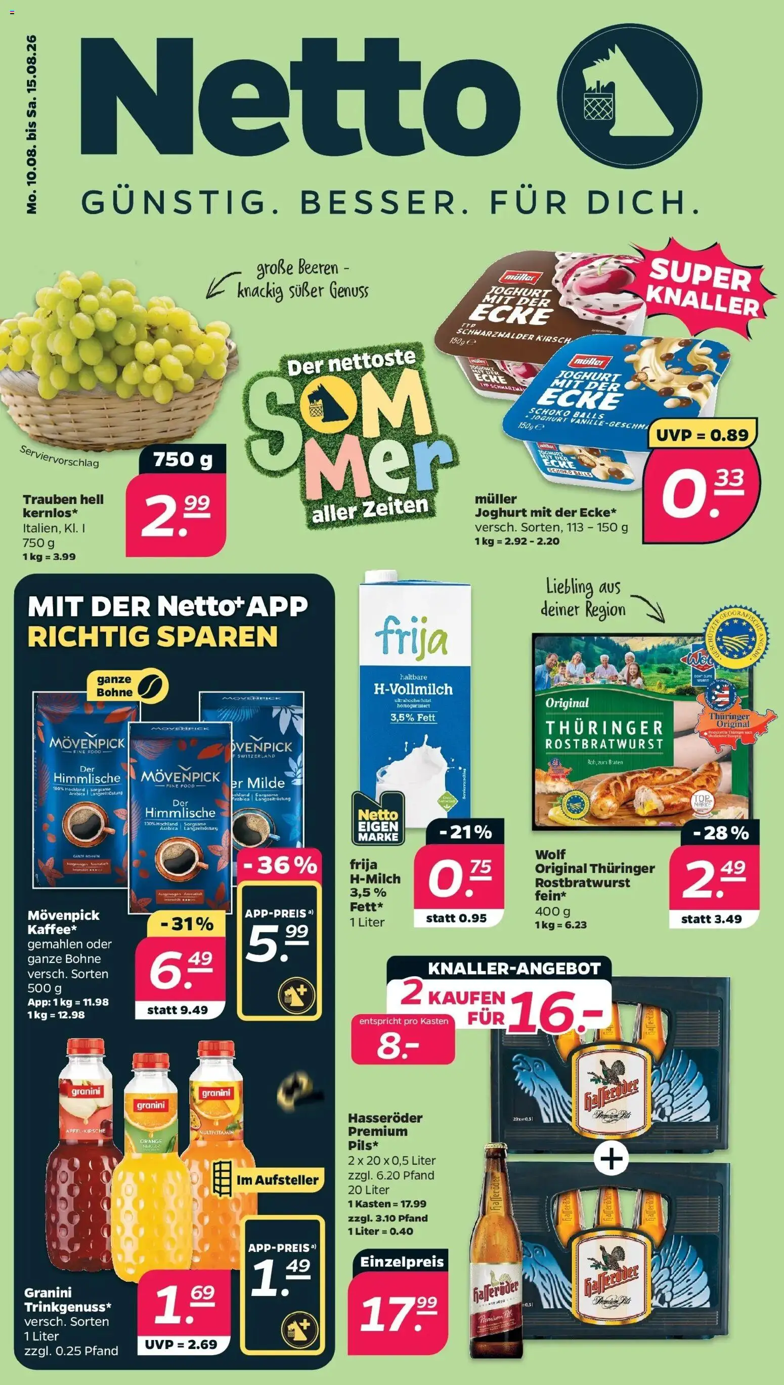 Netto - Netto APS : Wochenangebote ab 10.08.2026 → Angebote nächste Woche | Seite: 1 | Produkte: Trauben, Wurst, Granini, Hasseröder