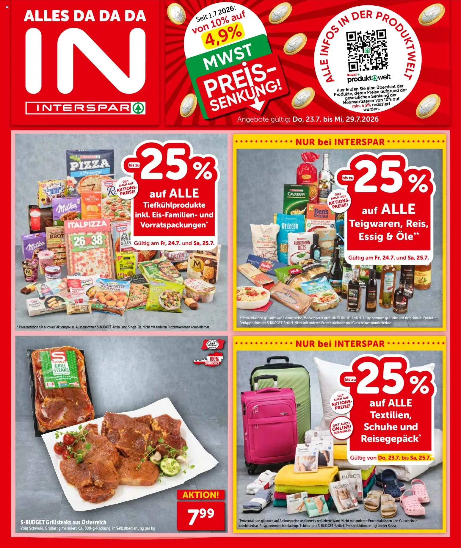Interspar - Broschüre gültig ab 23.07.2026 | Seite: 1 | Produkte: Fertiggerichte, Brot, Pizza, Reis