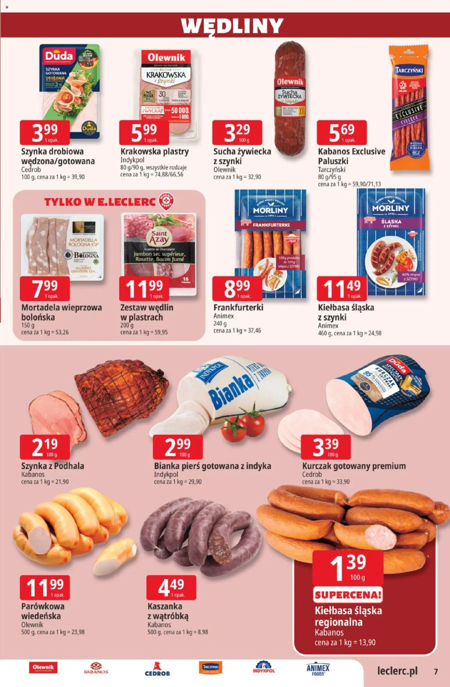 E.Leclerc gazetka od 28.07.2026 | Strona: 7 | Produkty: Kiełbasa, Specjały, Frankfurterki, Kabanos