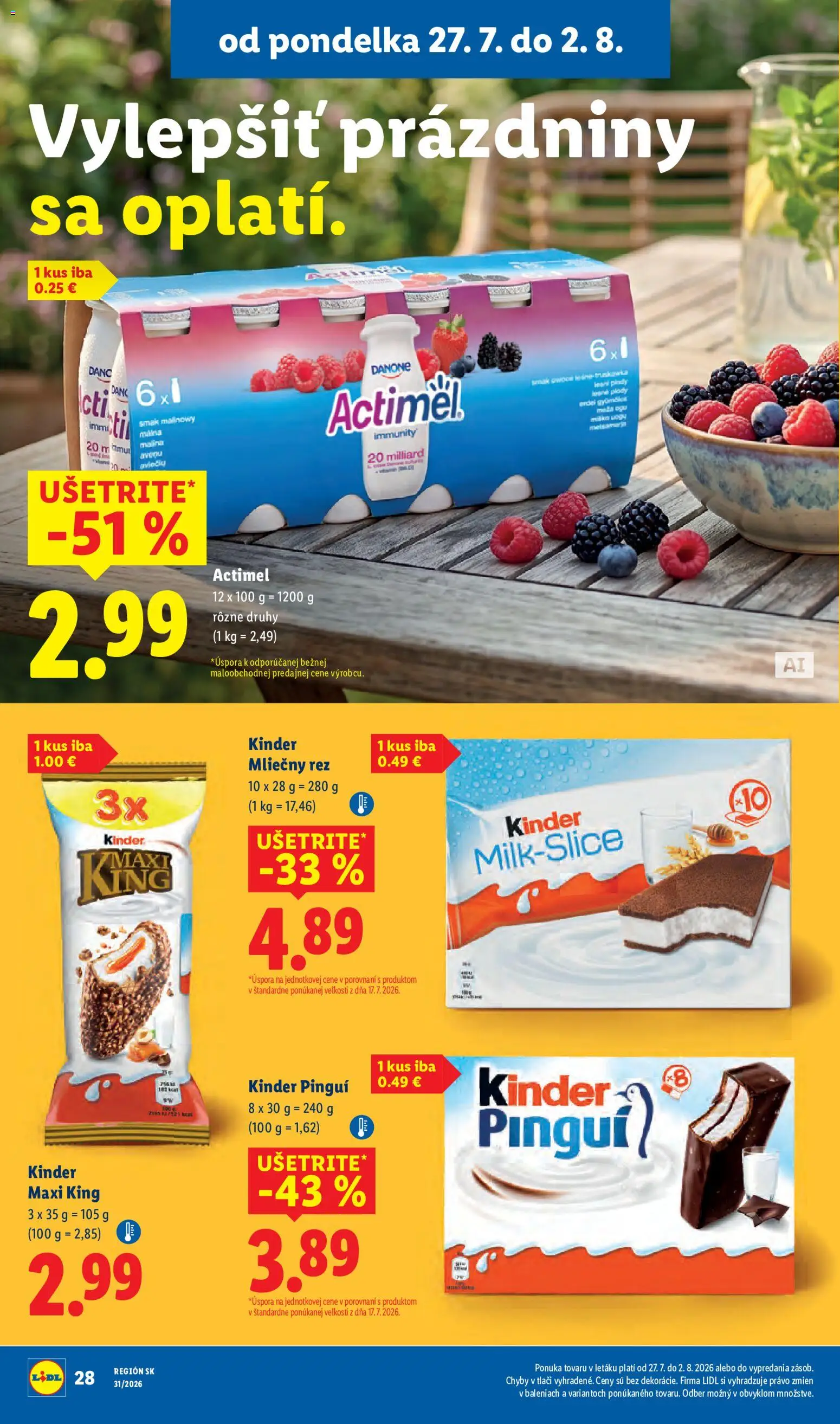 Nové Lidl akcie – leták je platný od 27.07.2026 | Strana: 40 | Produkty: Kinder, Actimel