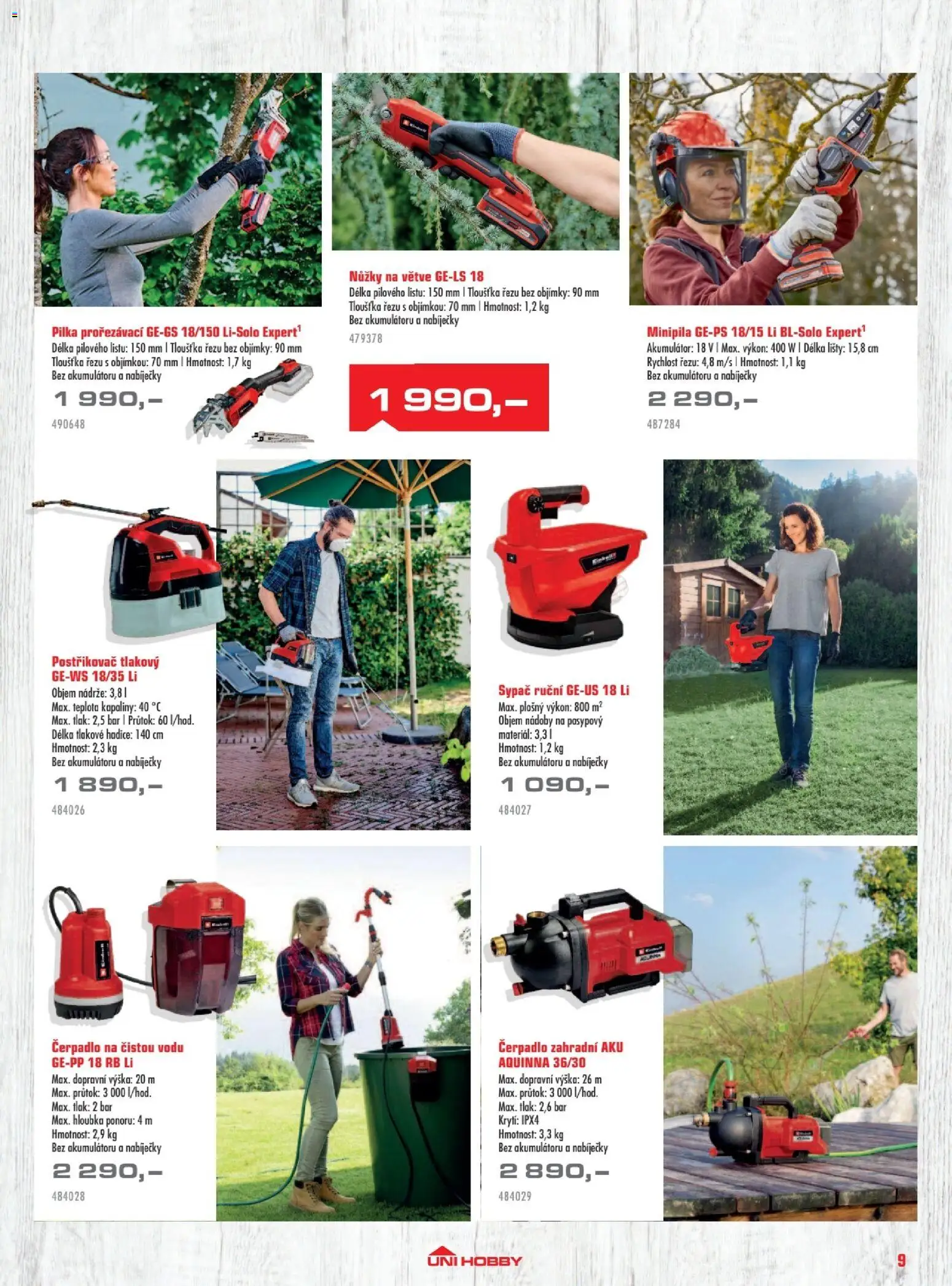 Uni Hobby katalog - Zahradní technika 2026 od 13.03.2026 | Strana: 9 | Produkty: Nůžky, Nůžky na větve, Hadice, Čerpadlo
