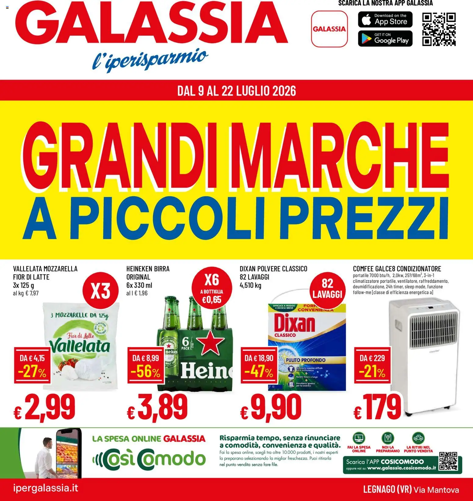 Volantino Galassia del 09/07/2026 | Pagina: 1 | Prodotti: Climatizzatore, Mozzarella, Condizionatore, Bottiglia