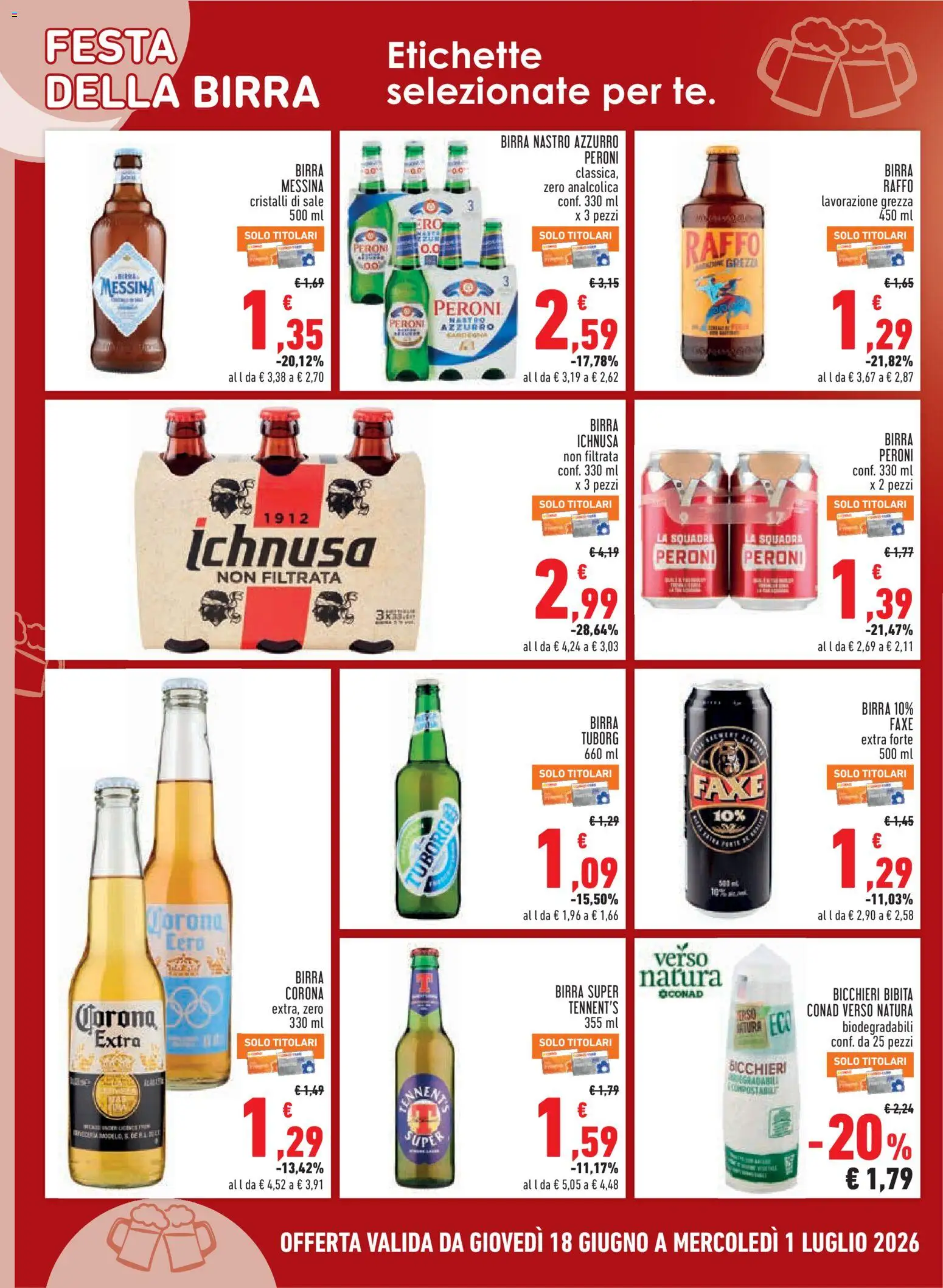 Volantino Conad del 18.06.2026 | Pagina: 18 | Prodotti: Tennent's, Birra, Sale, Bibita