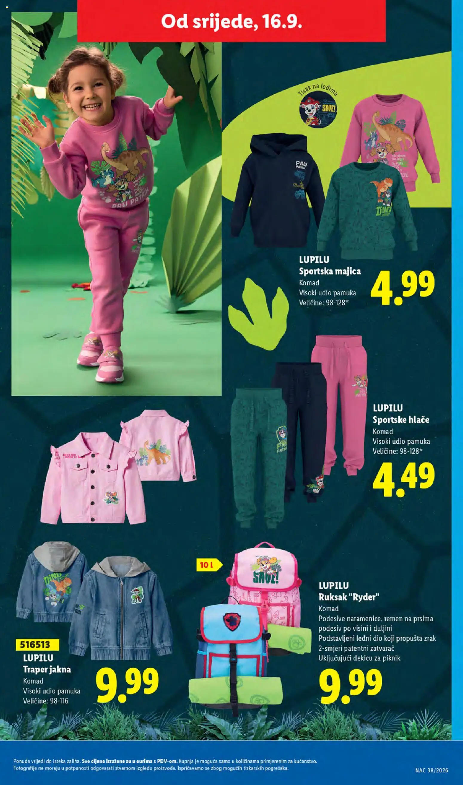 Lidl katalog | vrijedi od 14.09.2026 | Stranica: 45 | Proizvodi: Majica, Jakna, Hlače, Ruksak