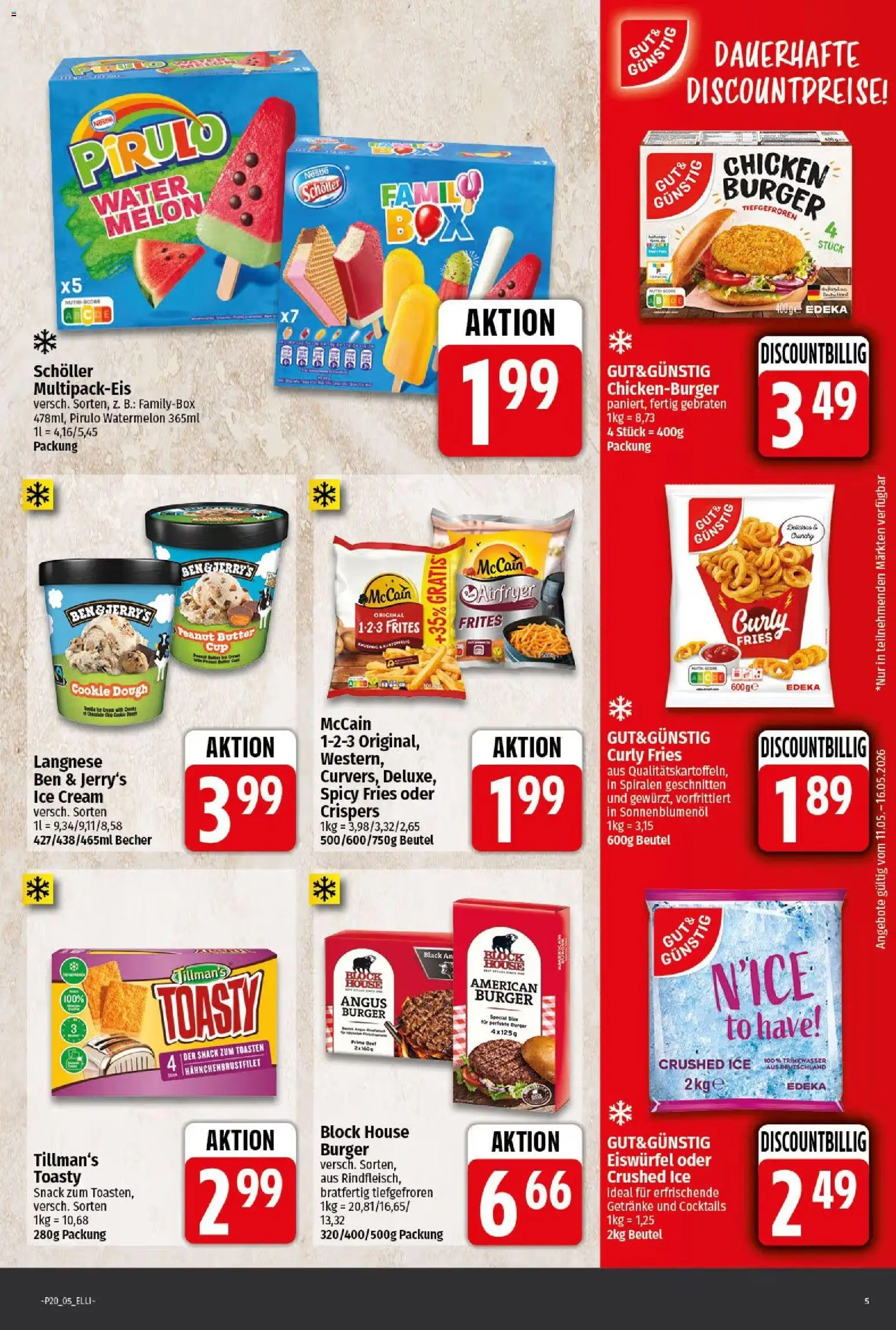 Elli Markt Prospekt Gütersloh – gültig ab 11.05.2026 | Seite: 5 | Produkte: Langnese, Butter, Burger, McCain